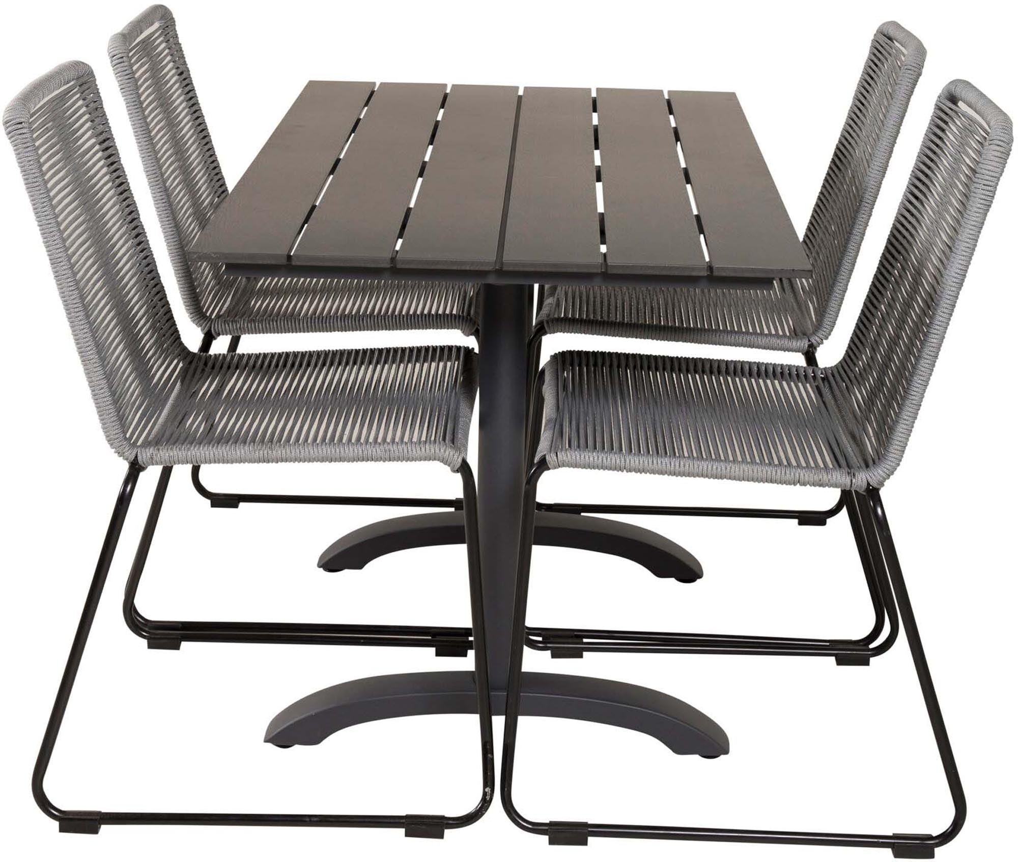 Entdecken Sie das Denver Outdoor-Tischset + Lindos 120cm/4St. von Venture Home – stilvoll, robust und ideal für gesellige Abende im Freien.