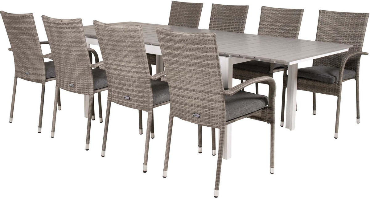 Levels Outdoor-Tischset ausziehbar + Anna 160cm/8St. in Grau präsentiert im Onlineshop von KAQTU Design AG. Gartentischset ist von Venture Home