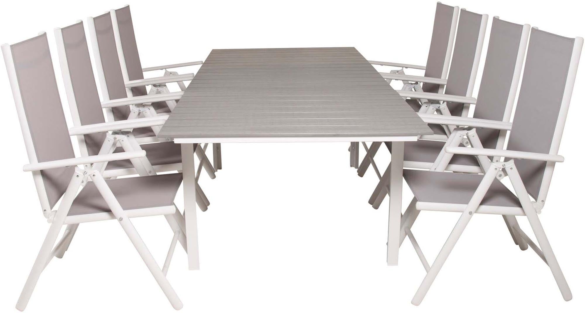 Entdecken Sie das Levels Outdoor-Tischset von Venture Home: ausziehbar, für 8 Personen, wetterfest und elegant. Perfekt für Ihre Terrasse!