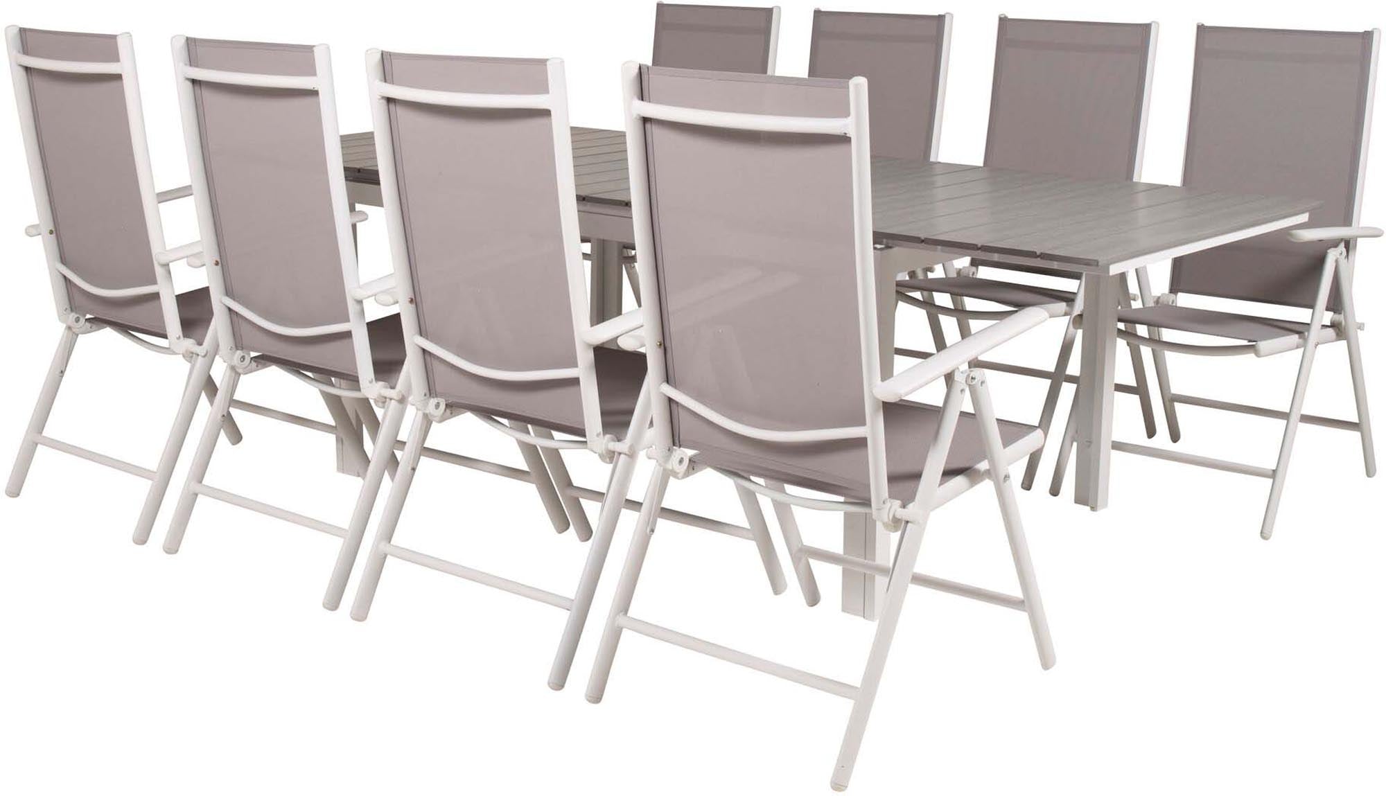 Entdecken Sie das stilvolle und ausziehbare Levels Outdoor-Tischset von Venture Home – ideal für gesellige Abende im Freien mit bis zu 8 Personen.