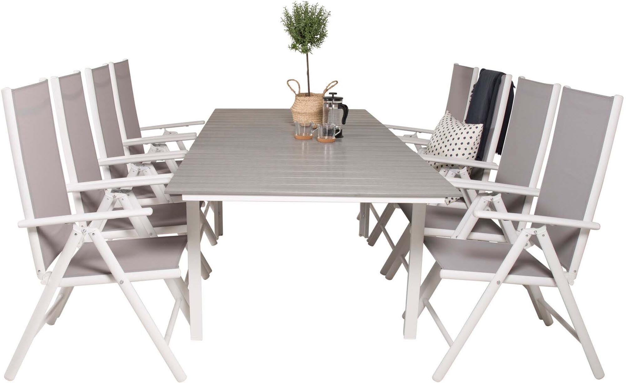 Levels Outdoor-Tischset ausziehbar + Break 160cm/8St. in Grau weiss präsentiert im Onlineshop von KAQTU Design AG. Gartentischset ist von Venture Home