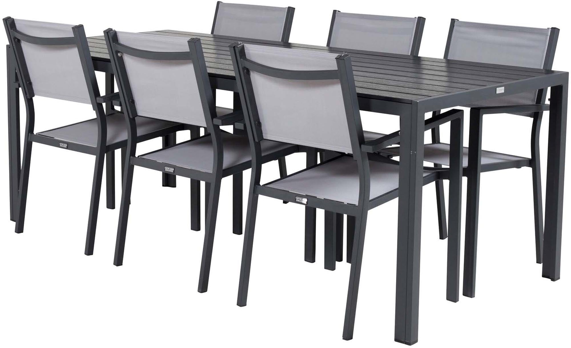 Break Outdoor-Tischset + Copacabana Arm 205cm/6St. in Schwarzgrau präsentiert im Onlineshop von KAQTU Design AG. Gartentischset ist von Venture Home