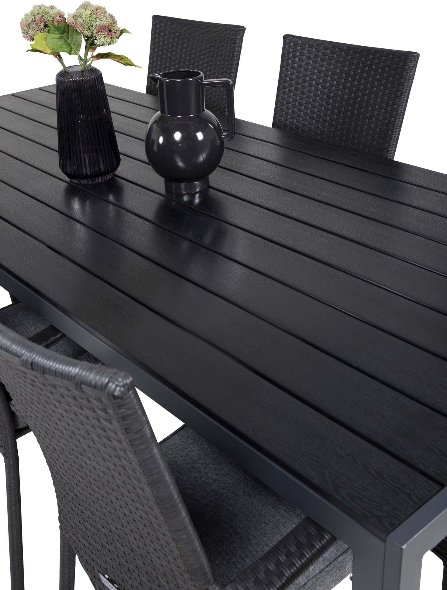 Stilvolles Outdoor-Tischset: 205cm Tisch & 6 UV-beständige Kunstrattan-Stühle, ideal für gesellige Abende im Garten.