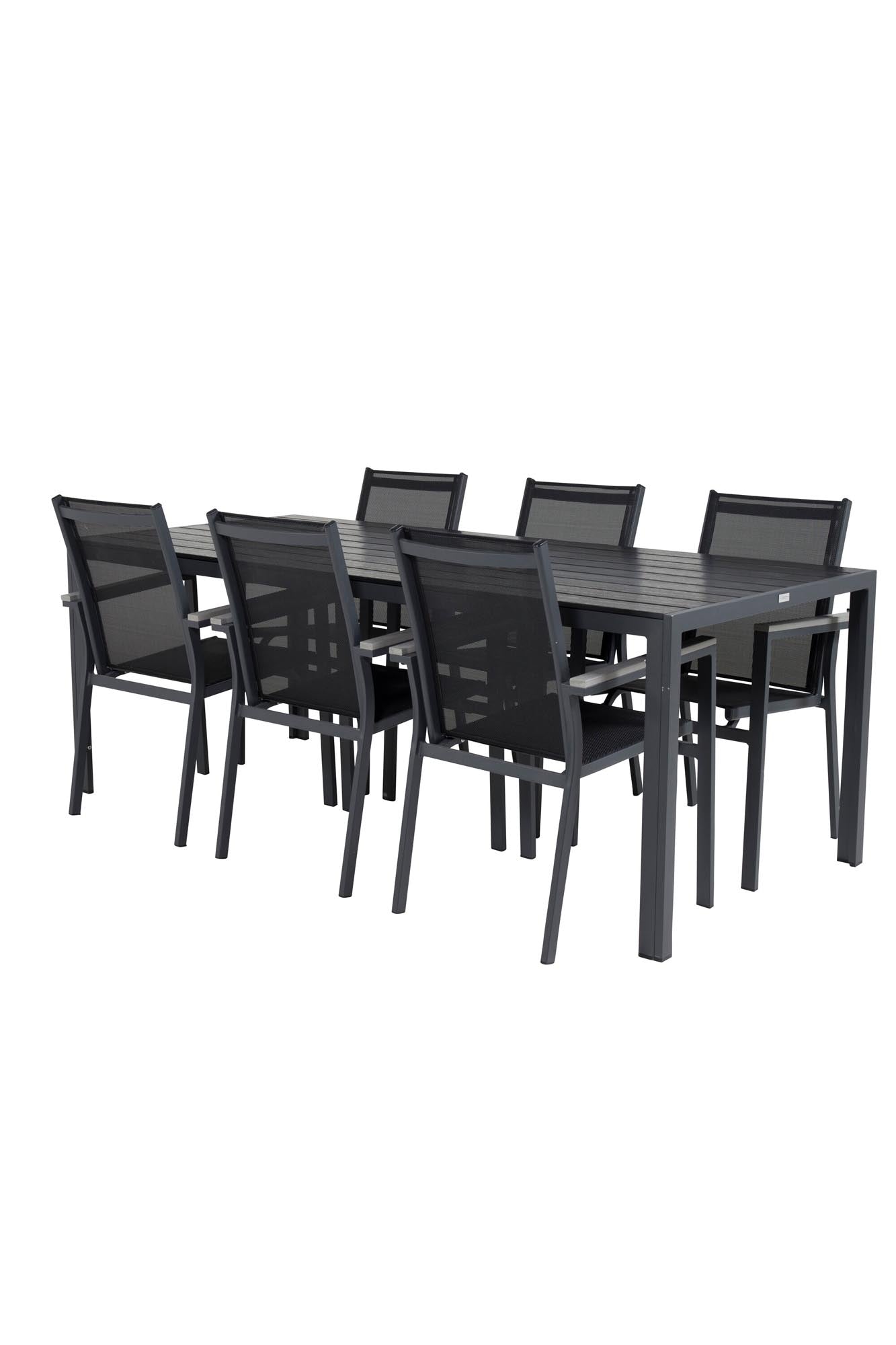 Break Gartentisch + Parma Arm Stuhl (stapelbar) in Schwarz präsentiert im Onlineshop von KAQTU Design AG. Gartentischset ist von Venture Home