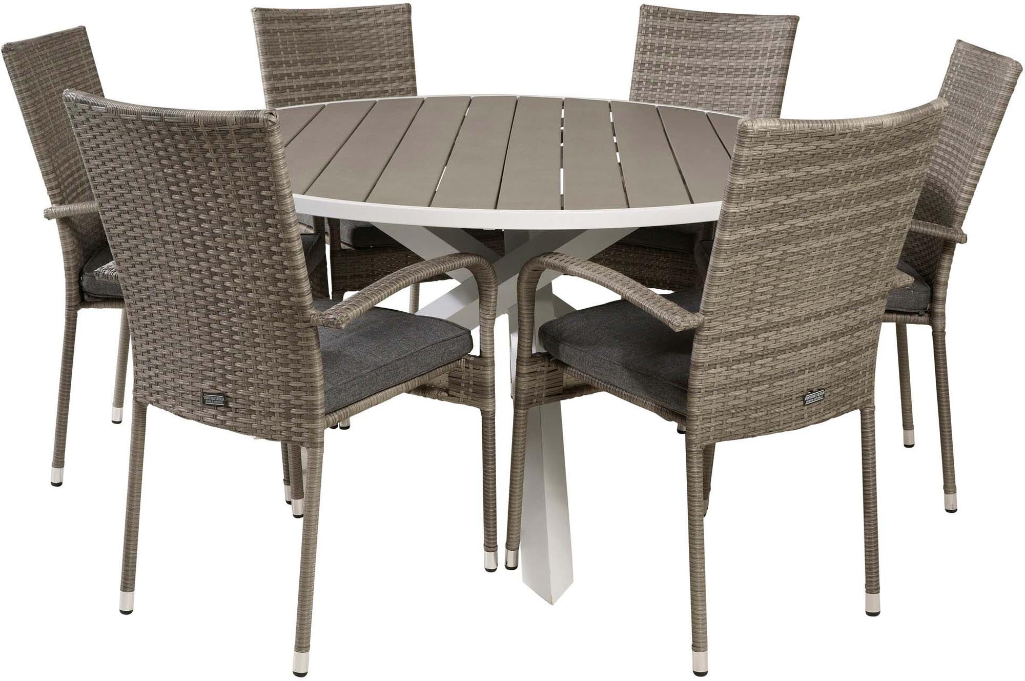 Parma Outdoor-Tischset + Anna ⌀140cm/6St. in Grau präsentiert im Onlineshop von KAQTU Design AG. Gartentischset ist von Venture Home