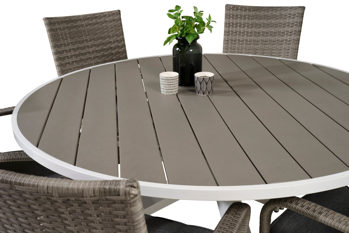 Parma Outdoor-Tischset + Anna ⌀140cm/6St. in Grau präsentiert im Onlineshop von KAQTU Design AG. Gartentischset ist von Venture Home