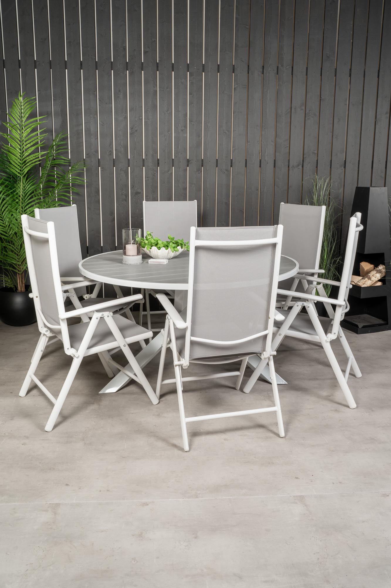 Parma Outdoor-Tischset + Break ⌀140cm/6St. in Grau weiss präsentiert im Onlineshop von KAQTU Design AG. Gartentischset ist von Venture Home