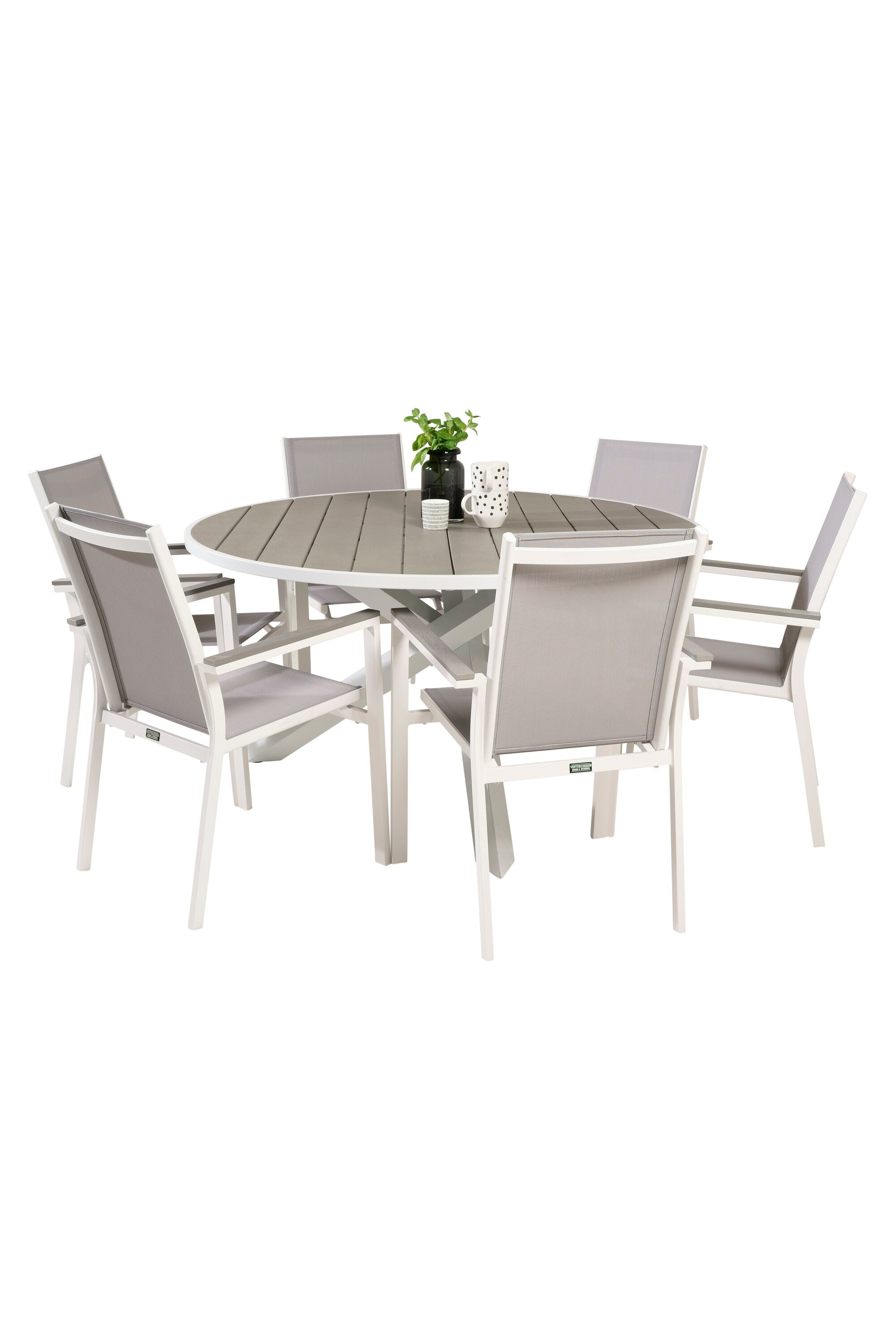 Parma Gartentisch +Parma Arm Stuhl (stapelbar) in Grau Weiss präsentiert im Onlineshop von KAQTU Design AG. Gartentischset ist von Venture Home