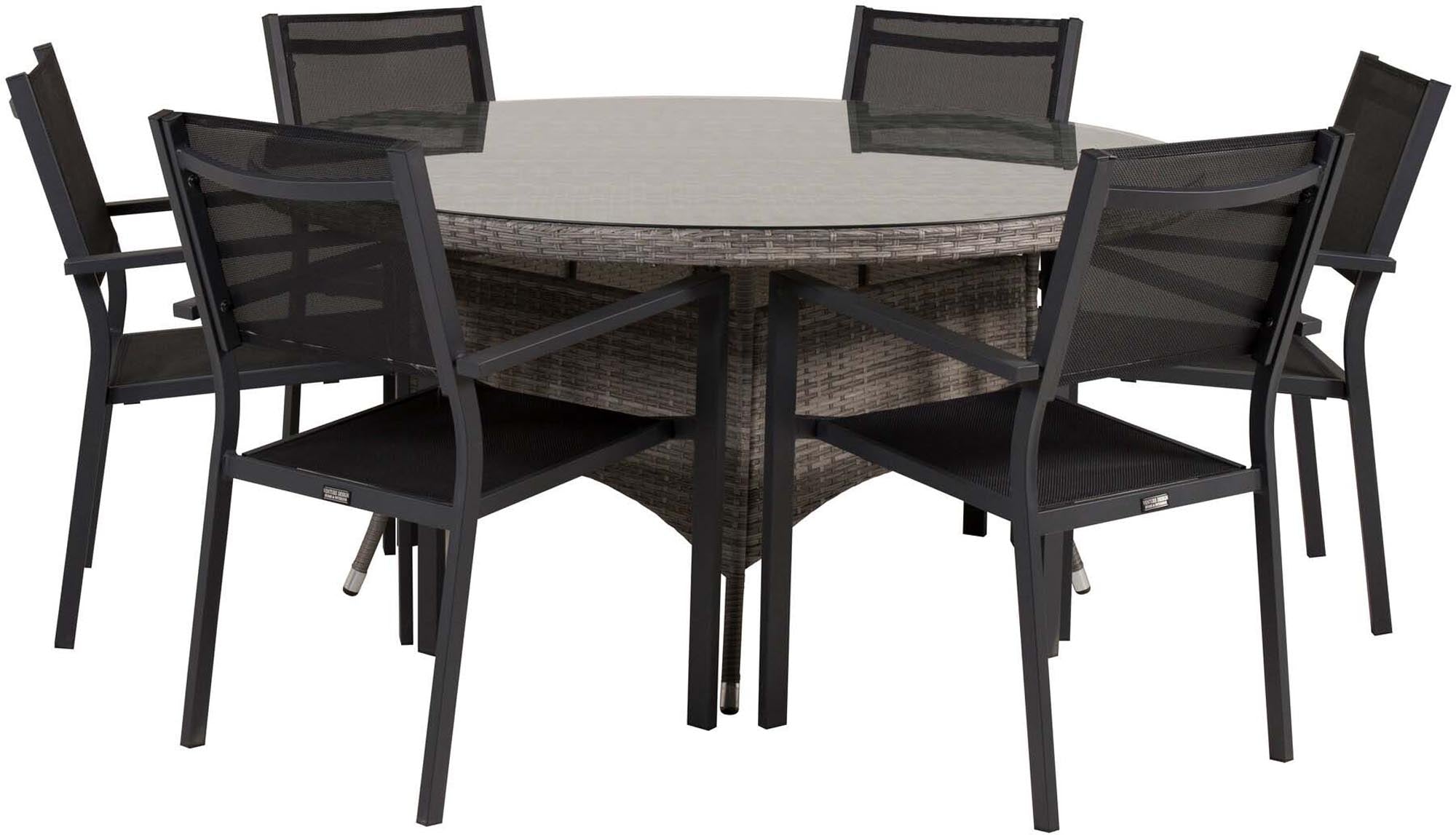 Volta Outdoor-Tischset + Copacabana ⌀150cm/6St. in Schwarz präsentiert im Onlineshop von KAQTU Design AG. Gartentischset ist von Venture Home