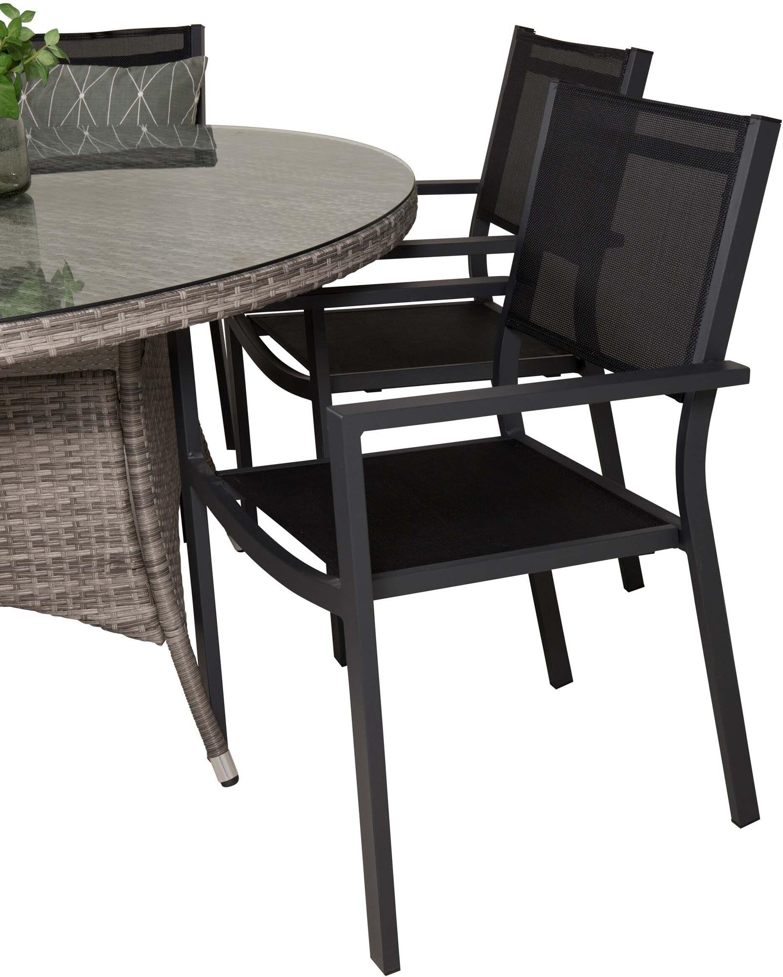 Volta Outdoor-Tischset + Copacabana ⌀150cm/6St. in Schwarz präsentiert im Onlineshop von KAQTU Design AG. Gartentischset ist von Venture Home
