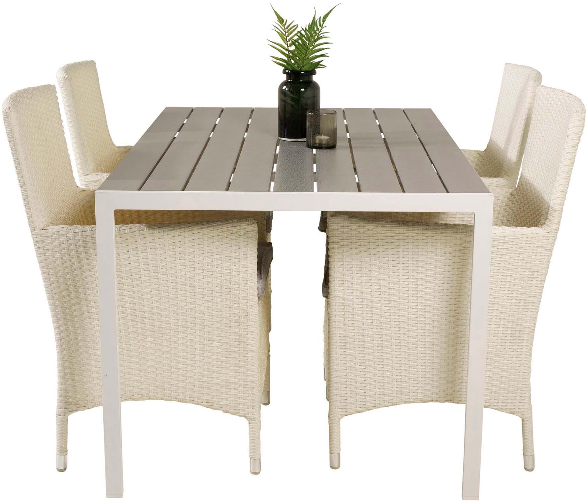 Break Outdoor-Tischset + Malin 150cm/4St. in Grau weiss präsentiert im Onlineshop von KAQTU Design AG. Gartentischset ist von Venture Home