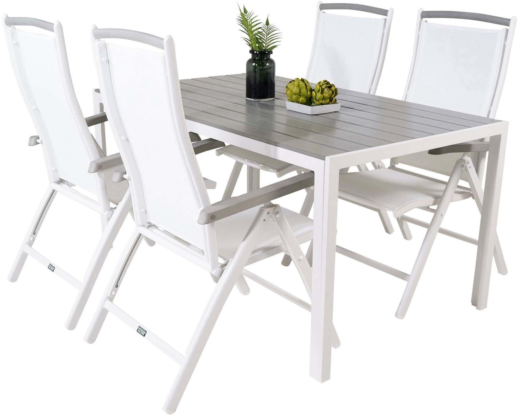 Stylisches Break Outdoor-Tischset mit Albany 150cm für 4 Personen. Ideal für gesellige Abende im Freien, pflegeleicht und elegant.