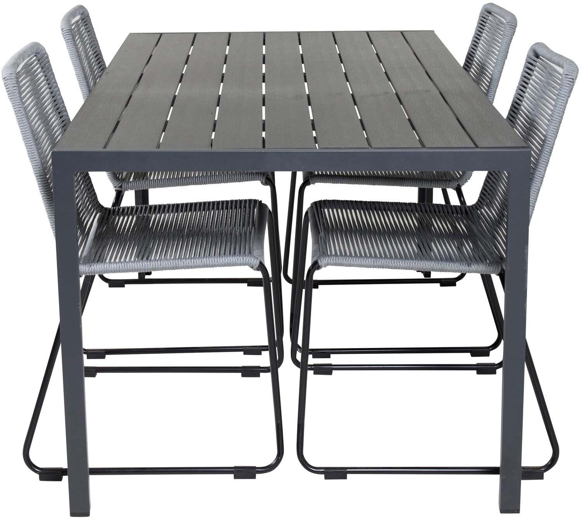 Entdecken Sie das Break Outdoor-Tischset + Lindos 150cm/4St. von Venture Home – stilvoll, robust und perfekt für Ihren Garten oder die Terrasse.
