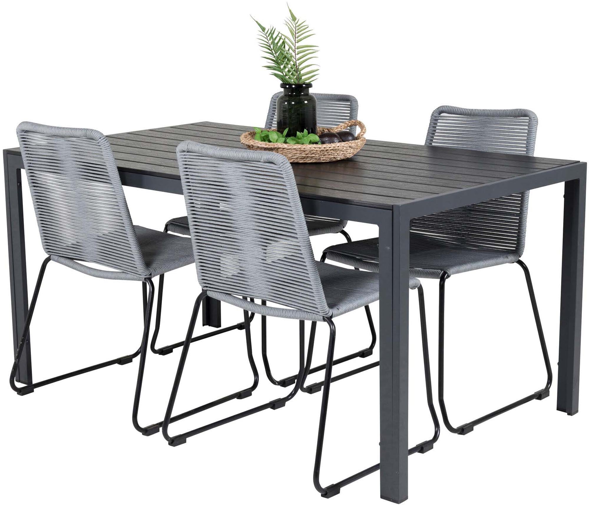 Elegantes Break Outdoor-Tischset von Venture Home für 4 Personen. Modernes Design, wetterfeste Materialien und optimaler Komfort für gesellige Stunden im Freien.