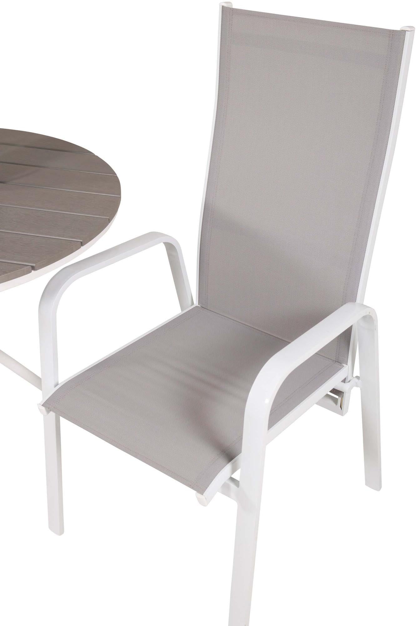 Stylisches Outdoor-Tischset mit rundem 90 cm Tisch und 2 klappbaren Copacabana Stühlen. Ideal für Balkon und Garten, vereint Komfort und modernes Design.