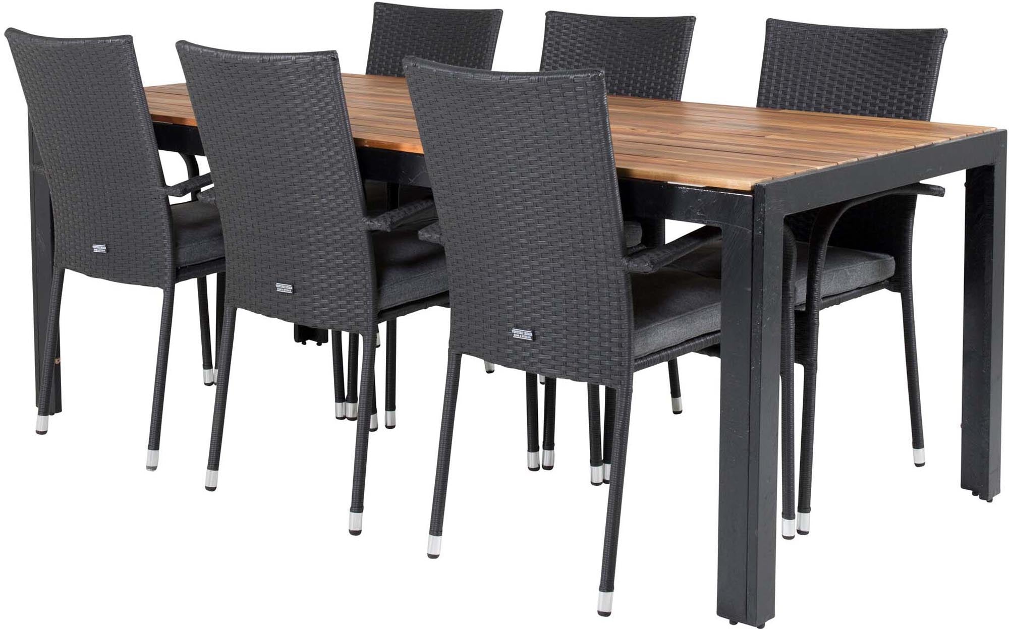 Bois Outdoor-Tischset + Anna 205cm/6St. in Schwarz präsentiert im Onlineshop von KAQTU Design AG. Gartentischset ist von Venture Home