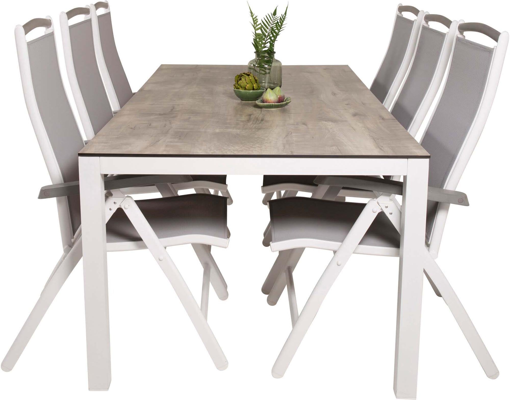 Llama Outdoor-Tischset + Albany 205cm/6St. in Braun /Grau / Weiss präsentiert im Onlineshop von KAQTU Design AG. Gartentischset ist von Venture Home