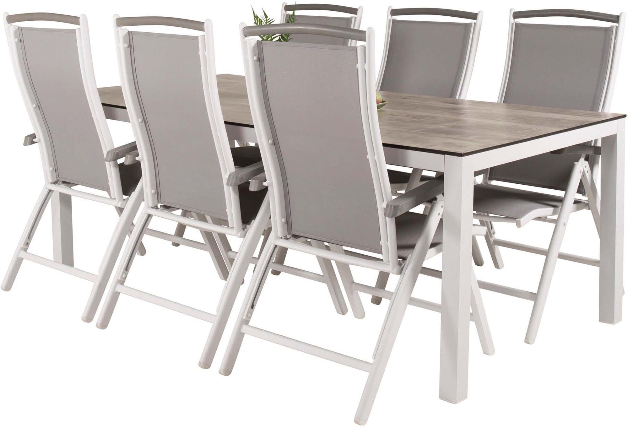 Llama Outdoor-Tischset + Albany 205cm/6St. in Braun /Grau / Weiss präsentiert im Onlineshop von KAQTU Design AG. Gartentischset ist von Venture Home