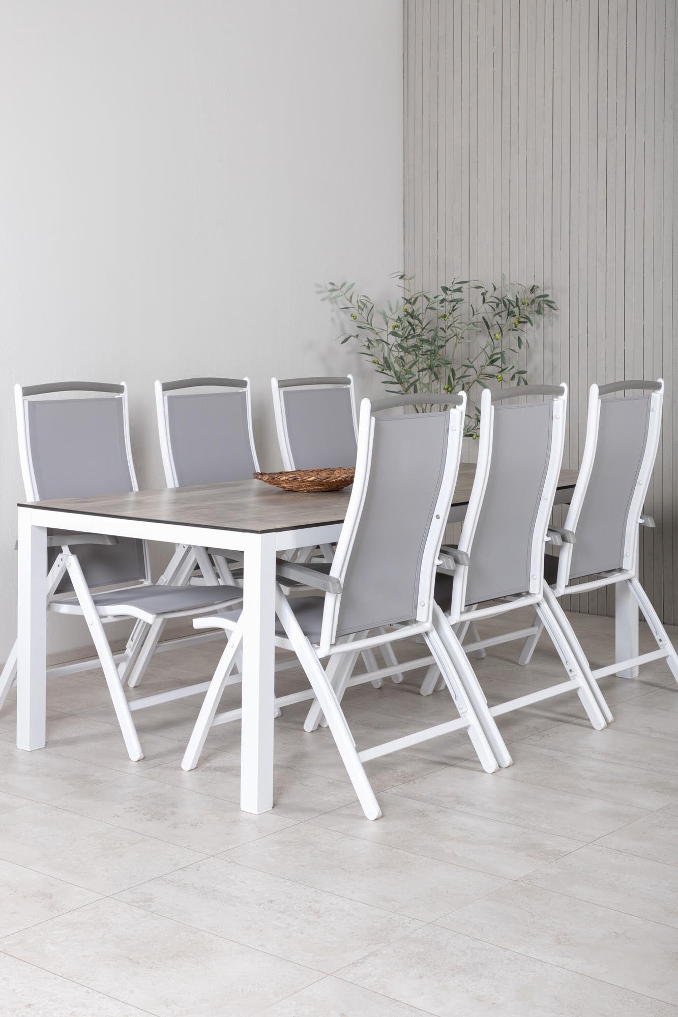 Llama Outdoor-Tischset + Albany 205cm/6St. in Braun /Grau / Weiss präsentiert im Onlineshop von KAQTU Design AG. Gartentischset ist von Venture Home