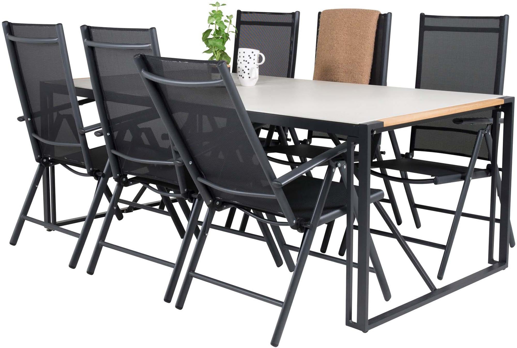 Stilvolles Texas Outdoor-Tischset 200cm für gesellige Abende im Freien. Klappbare Stühle für Komfort und Platzersparnis.