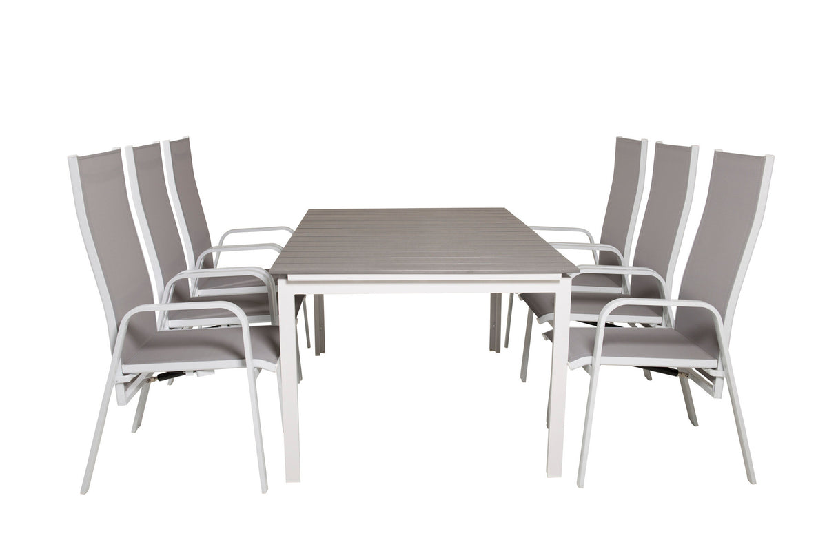Levels Outdoor-Tischset ausziehbar + Copacabana 160cm/6St. in Grau weiss präsentiert im Onlineshop von KAQTU Design AG. Gartentischset ist von Venture Home
