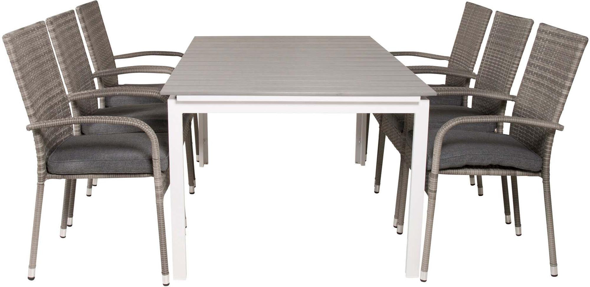 Levels Outdoor-Tischset ausziehbar + Anna 160cm/6St. in Grau präsentiert im Onlineshop von KAQTU Design AG. Gartentischset ist von Venture Home