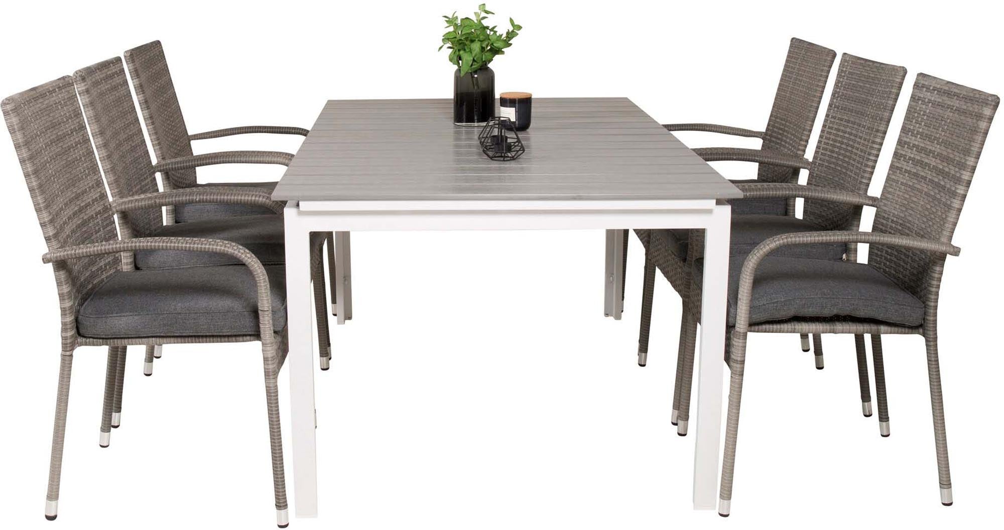 Levels Outdoor-Tischset ausziehbar + Anna 160cm/6St. in Grau präsentiert im Onlineshop von KAQTU Design AG. Gartentischset ist von Venture Home