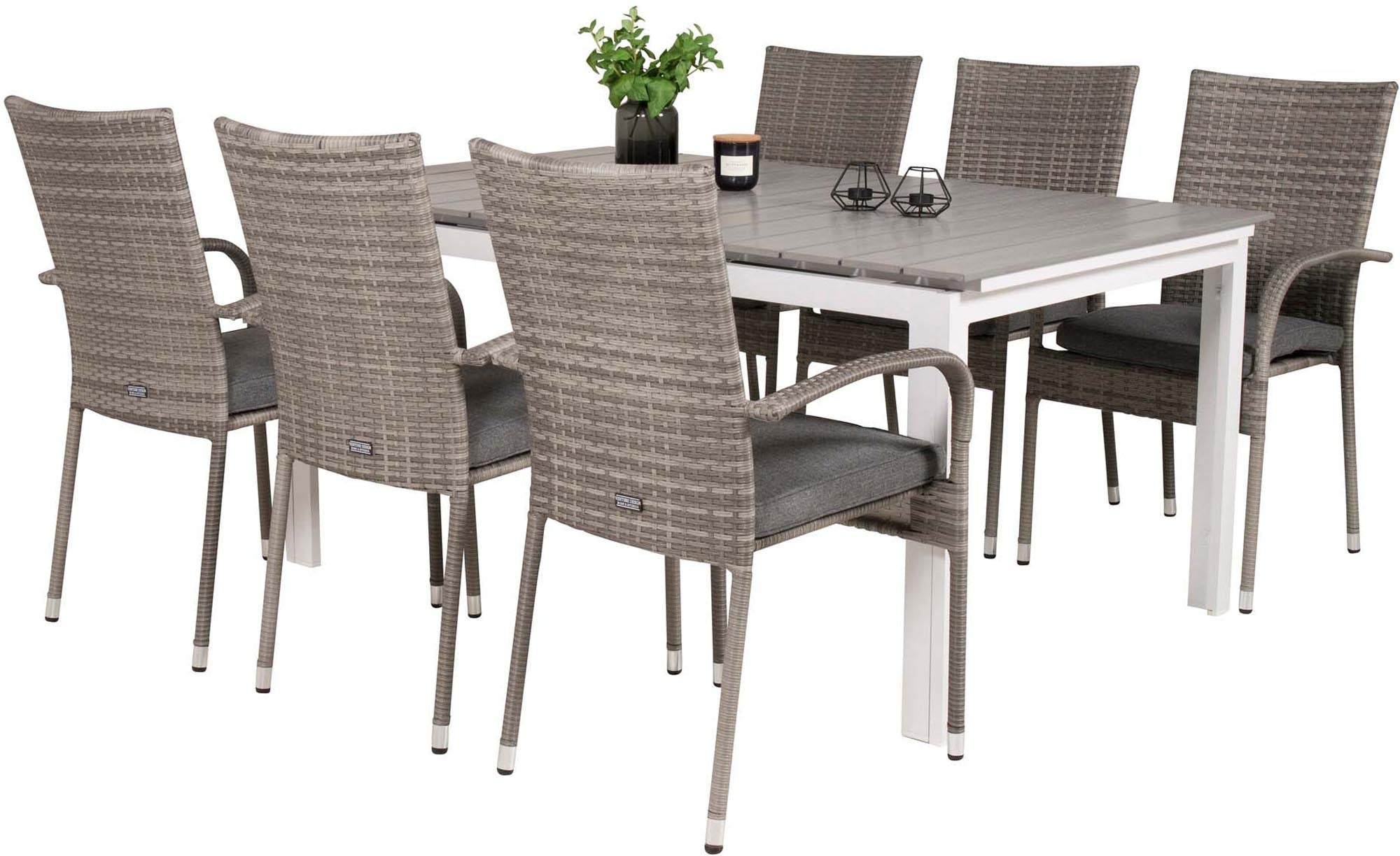 Levels Outdoor-Tischset ausziehbar + Anna 160cm/6St. in Grau präsentiert im Onlineshop von KAQTU Design AG. Gartentischset ist von Venture Home