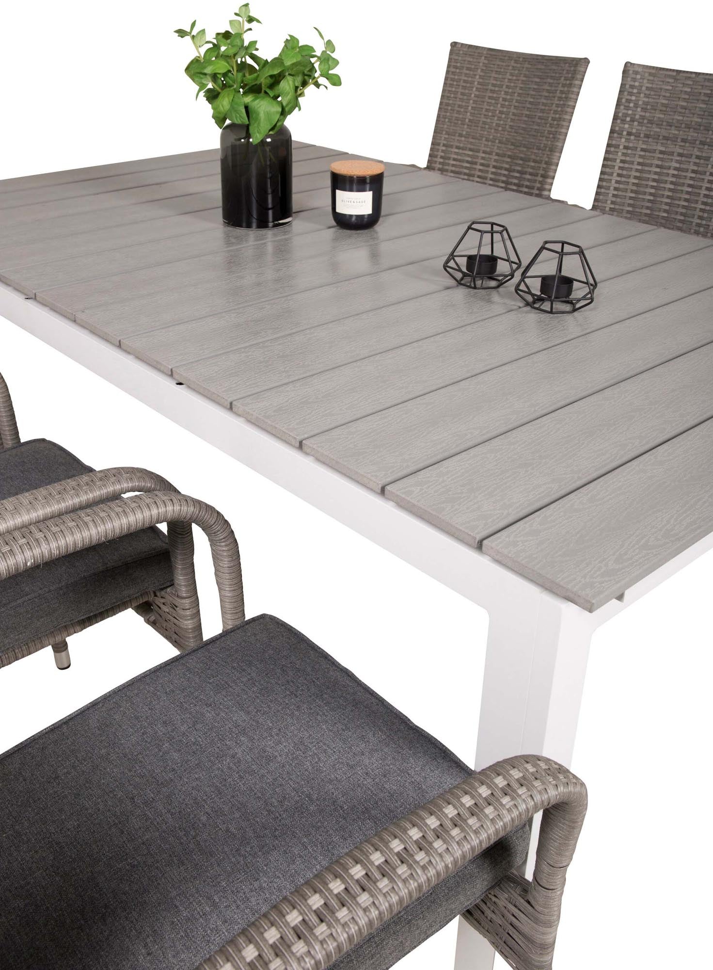 Levels Outdoor-Tischset ausziehbar + Anna 160cm/6St. in Grau präsentiert im Onlineshop von KAQTU Design AG. Gartentischset ist von Venture Home
