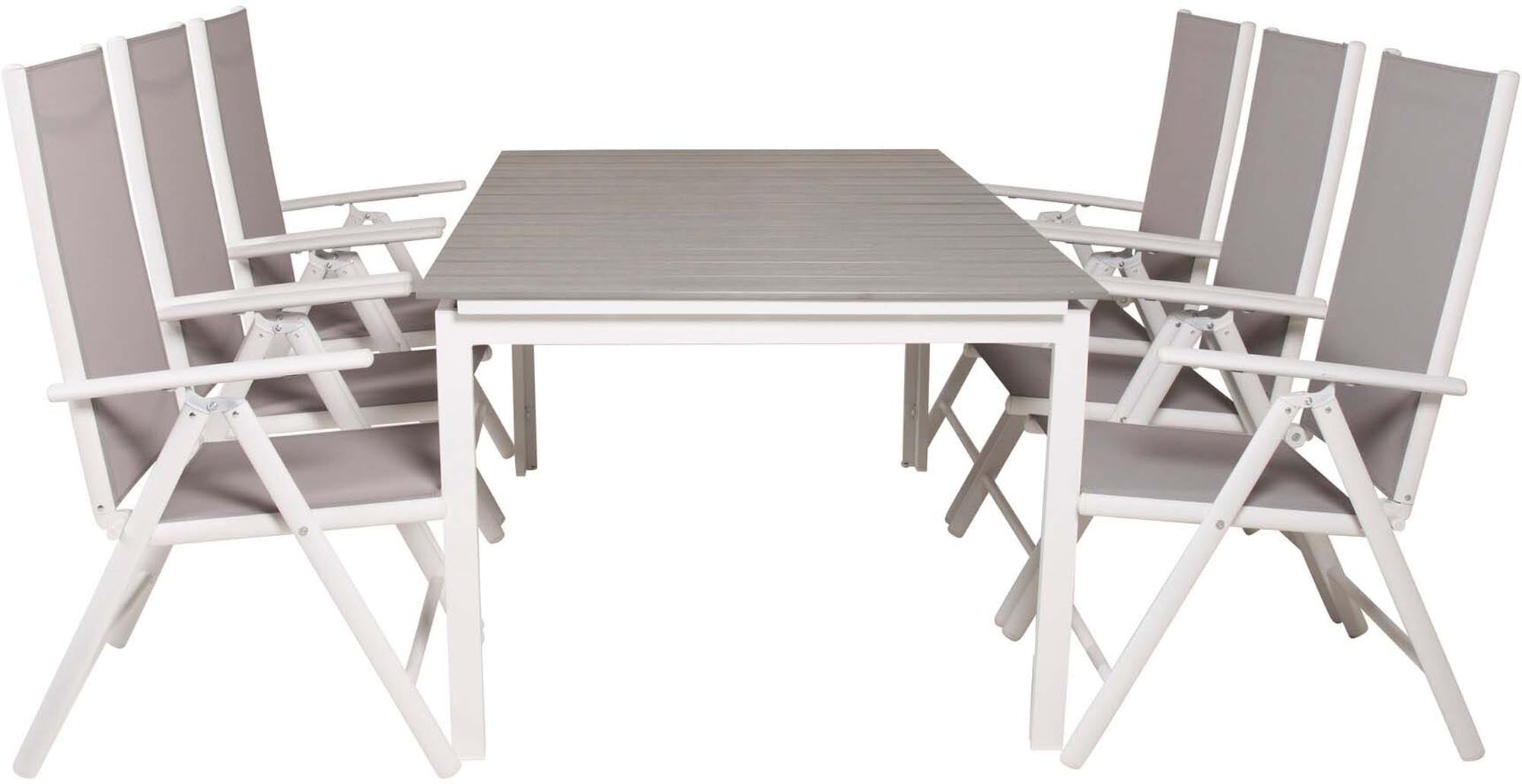 Levels Outdoor-Tischset ausziehbar + Break 160cm/6St. in Grau weiss präsentiert im Onlineshop von KAQTU Design AG. Gartentischset ist von Venture Home
