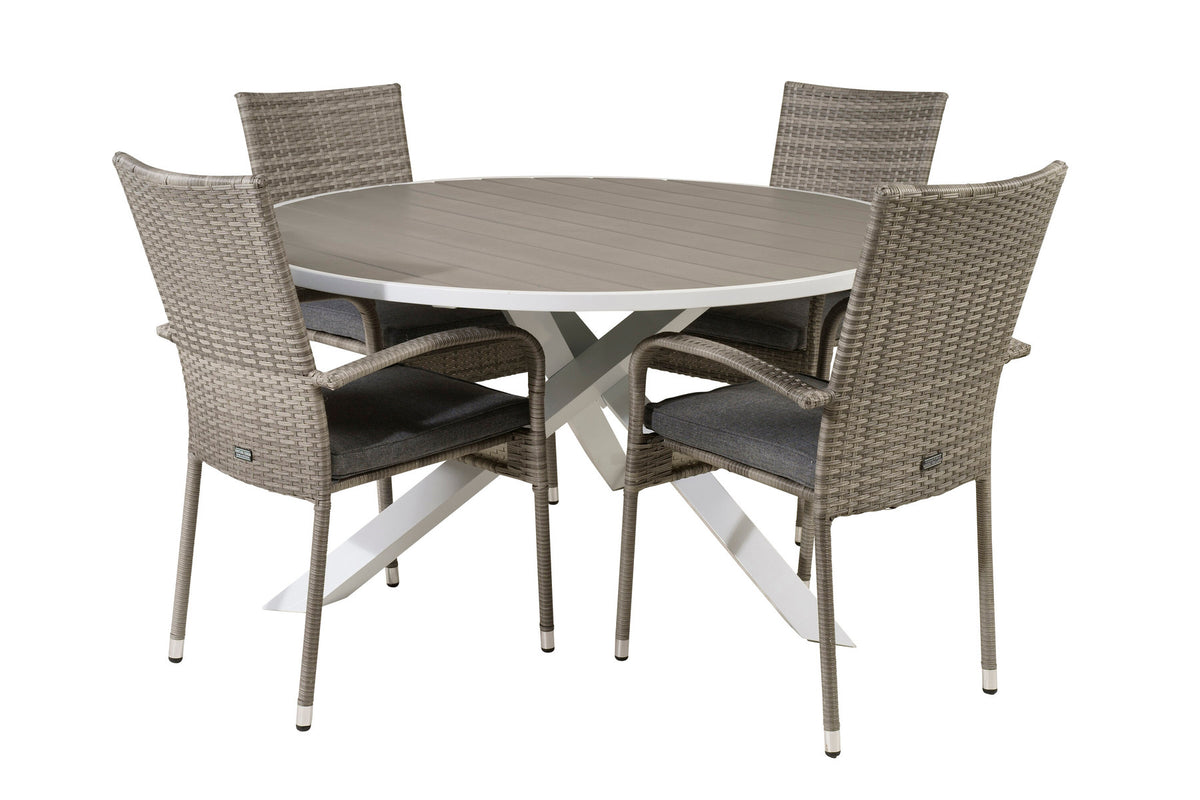 Parma Outdoor-Tischset + Anna ⌀140cm/4St. in Grau präsentiert im Onlineshop von KAQTU Design AG. Gartentischset ist von Venture Home