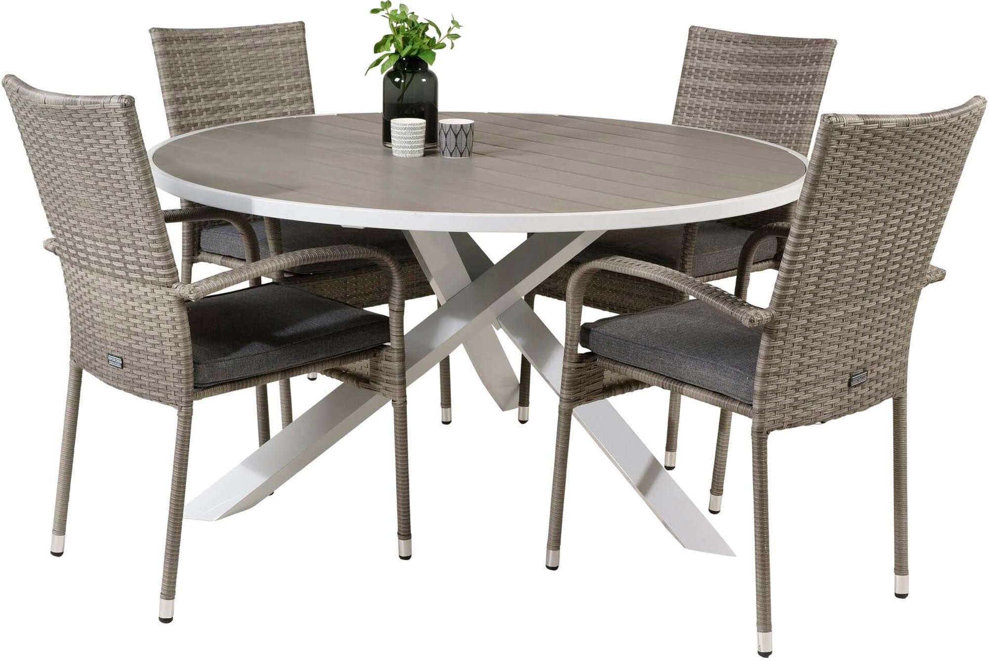 Stilvolles Parma Outdoor-Tischset mit Anna Stühlen für gesellige Runden im Garten. Witterungsbeständig und elegant für jeden Außenbereich.