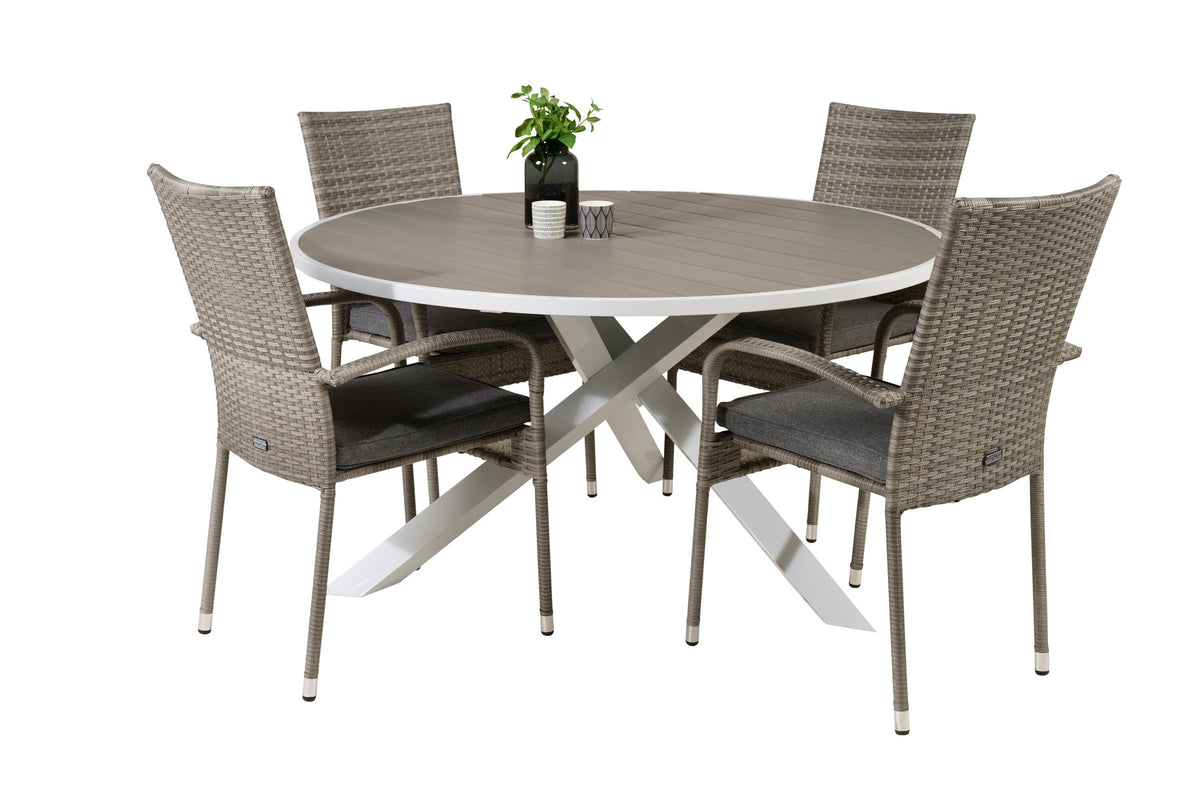Parma Outdoor-Tischset + Anna ⌀140cm/4St. in Grau präsentiert im Onlineshop von KAQTU Design AG. Gartentischset ist von Venture Home