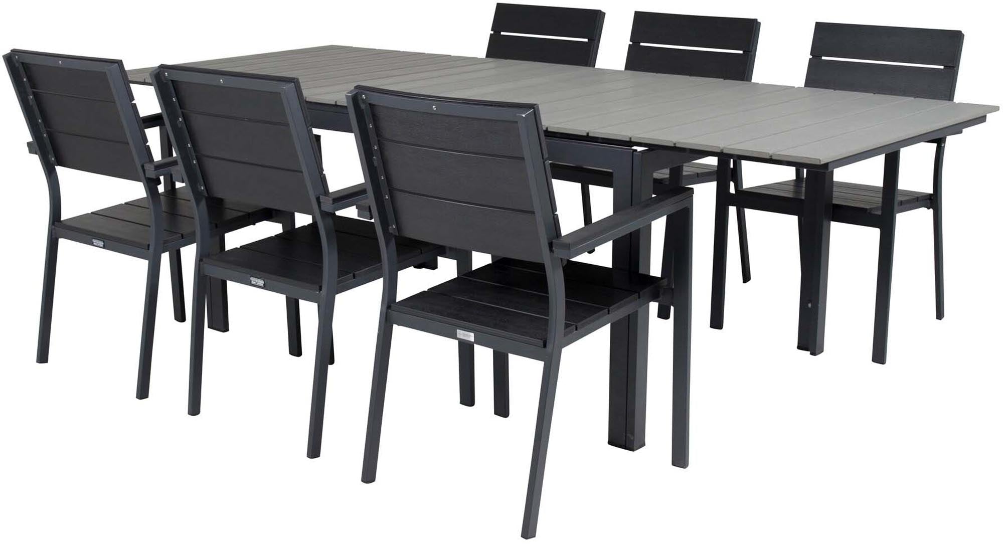 Levels Outdoor-Tischset ausziehbar 160cm/6St. in Schwarz präsentiert im Onlineshop von KAQTU Design AG. Gartentischset ist von Venture Home