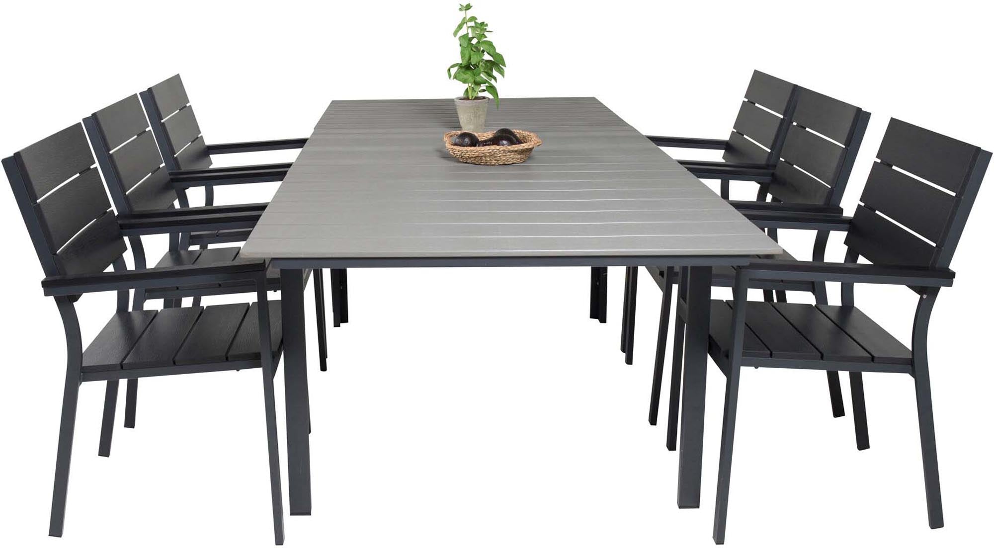 Levels Outdoor-Tischset ausziehbar 160cm/6St. in Schwarz präsentiert im Onlineshop von KAQTU Design AG. Gartentischset ist von Venture Home