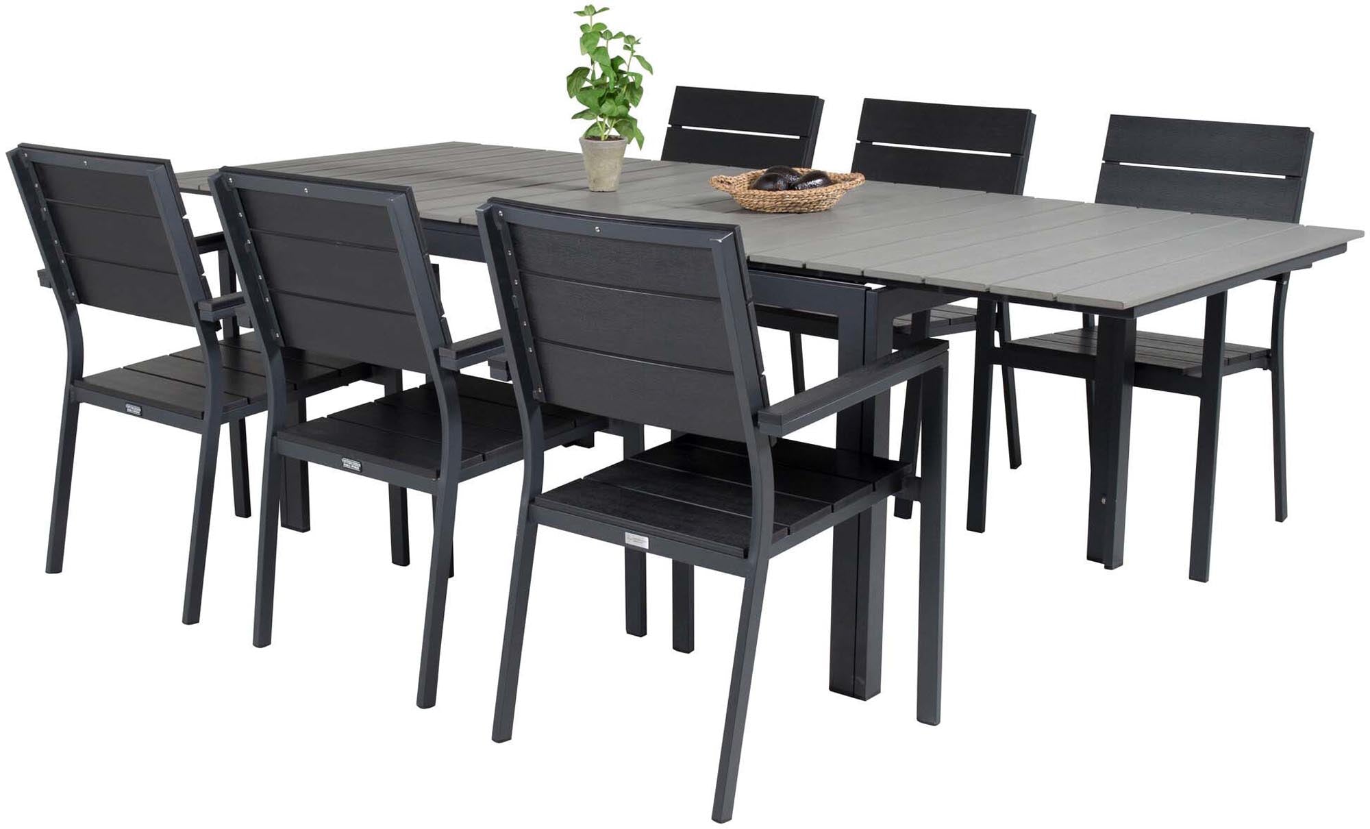 Levels Outdoor-Tischset ausziehbar 160cm/6St. in Schwarz präsentiert im Onlineshop von KAQTU Design AG. Gartentischset ist von Venture Home