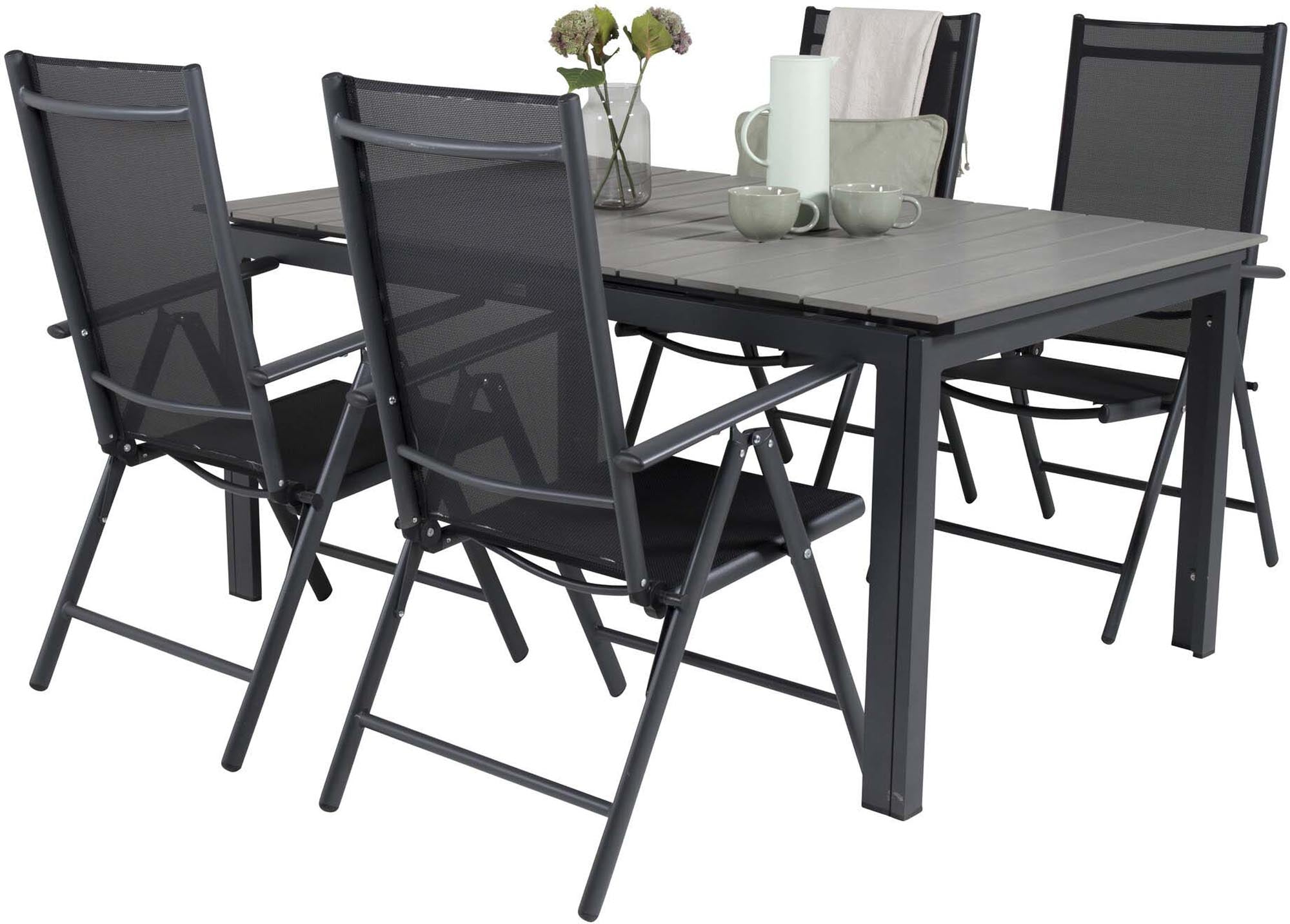 Levels Outdoor-Tischset ausziehbar + Break 160cm/4St. in Schwarz präsentiert im Onlineshop von KAQTU Design AG. Gartentischset ist von Venture Home