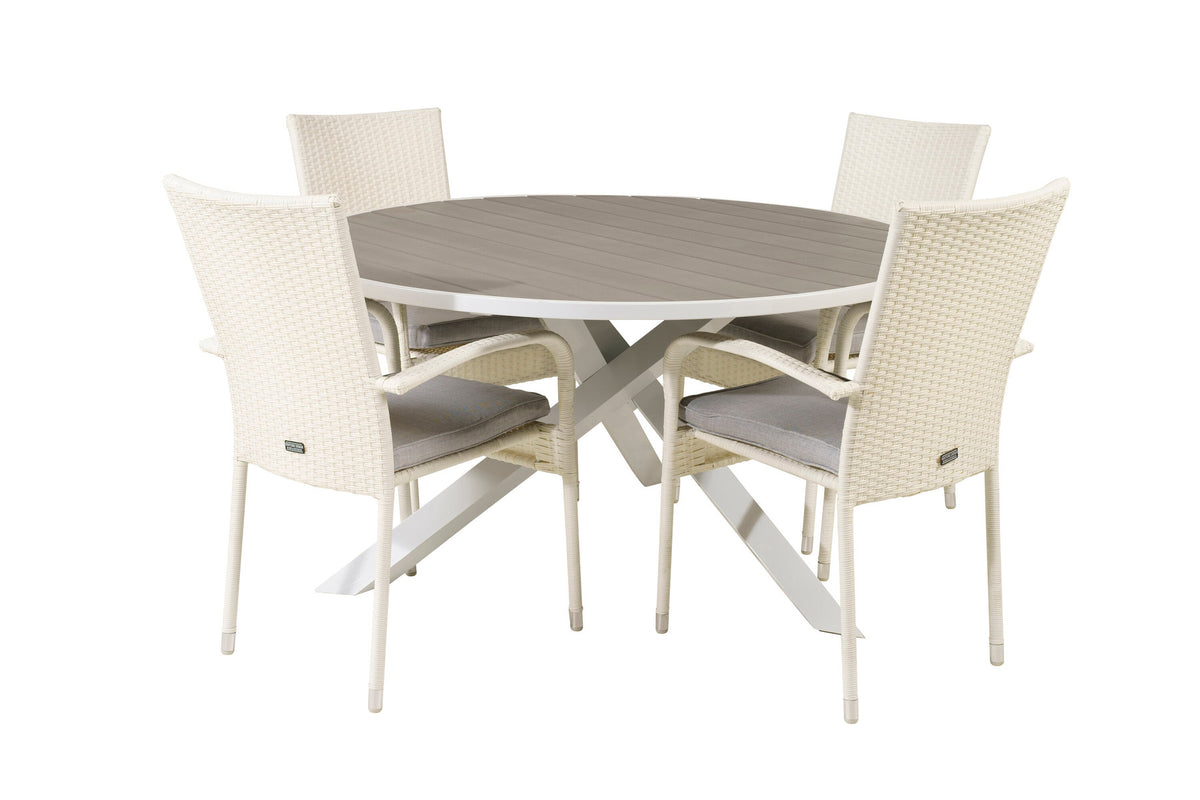 Parma Outdoor-Tischset + Anna ⌀140cm/4St. in Grau weiss präsentiert im Onlineshop von KAQTU Design AG. Gartentischset ist von Venture Home