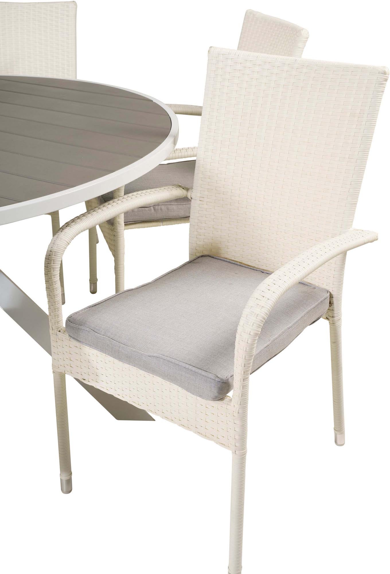 Stilvolles Parma Outdoor-Tischset mit Anna Stühlen: Ideal für gesellige Abende im Garten oder auf der Terrasse. Genießen Sie Komfort und Eleganz!