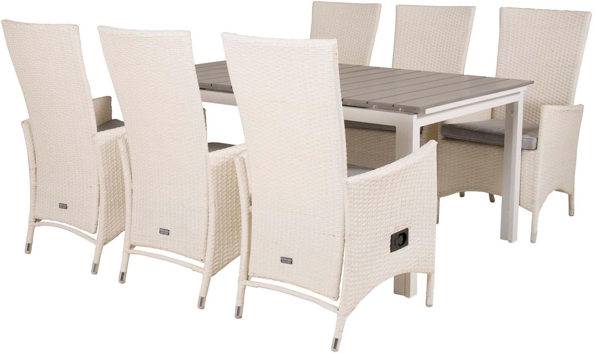 Levels Outdoor-Tischset ausziehbar + Padova 160cm/6St. in Grau weiss präsentiert im Onlineshop von KAQTU Design AG. Gartentischset ist von Venture Home