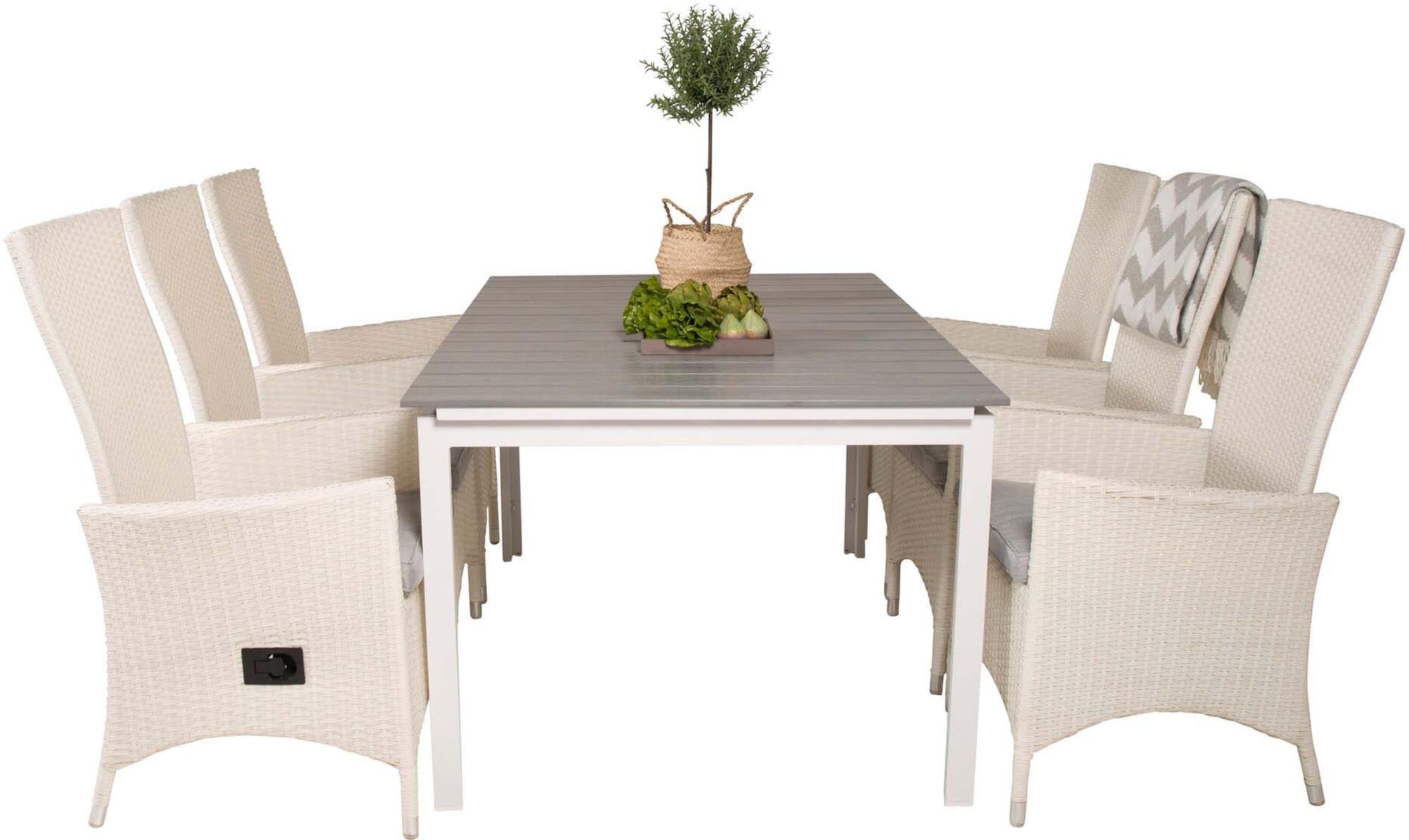 Levels Outdoor-Tischset ausziehbar + Padova 160cm/6St. in Grau weiss präsentiert im Onlineshop von KAQTU Design AG. Gartentischset ist von Venture Home