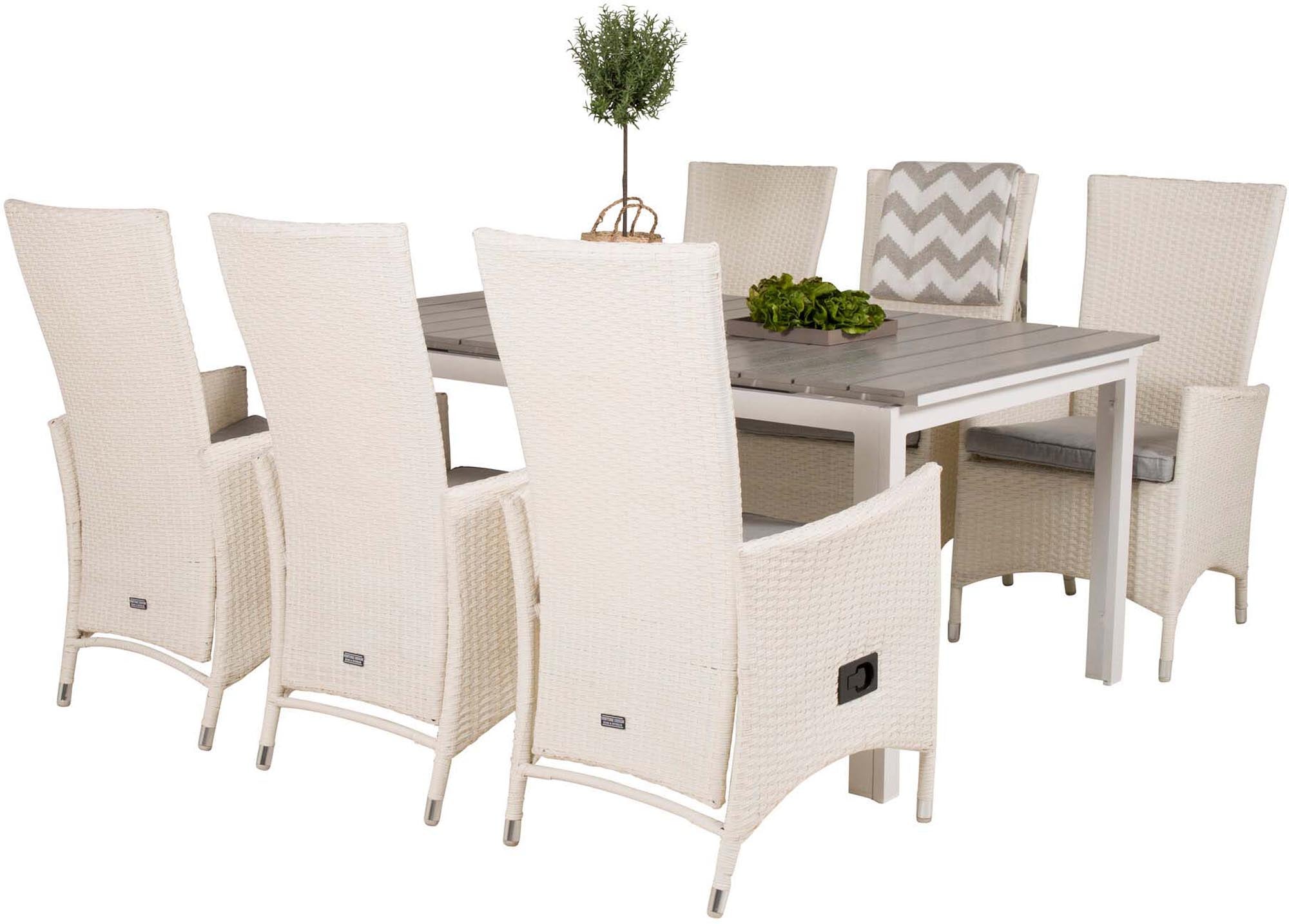 Levels Outdoor-Tischset ausziehbar + Padova 160cm/6St. in Grau weiss präsentiert im Onlineshop von KAQTU Design AG. Gartentischset ist von Venture Home
