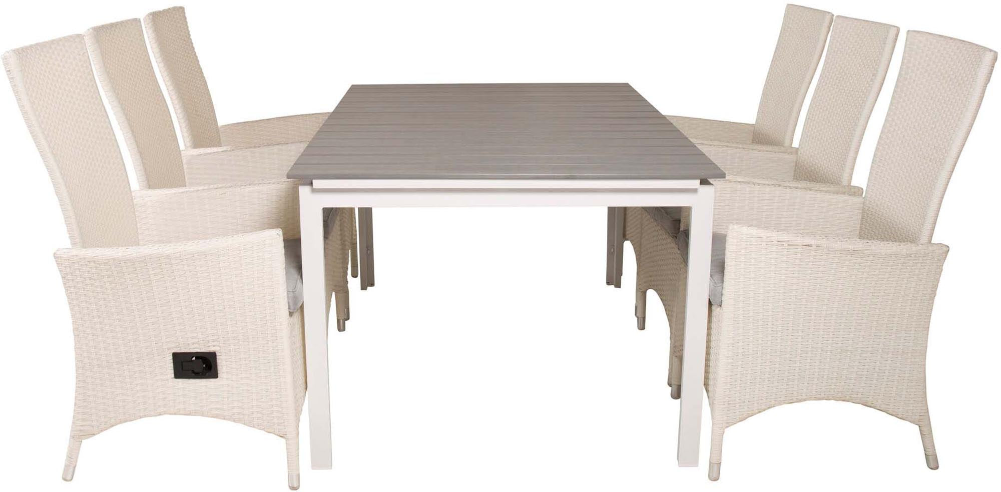 Levels Outdoor-Tischset ausziehbar + Padova 160cm/6St. in Grau weiss präsentiert im Onlineshop von KAQTU Design AG. Gartentischset ist von Venture Home