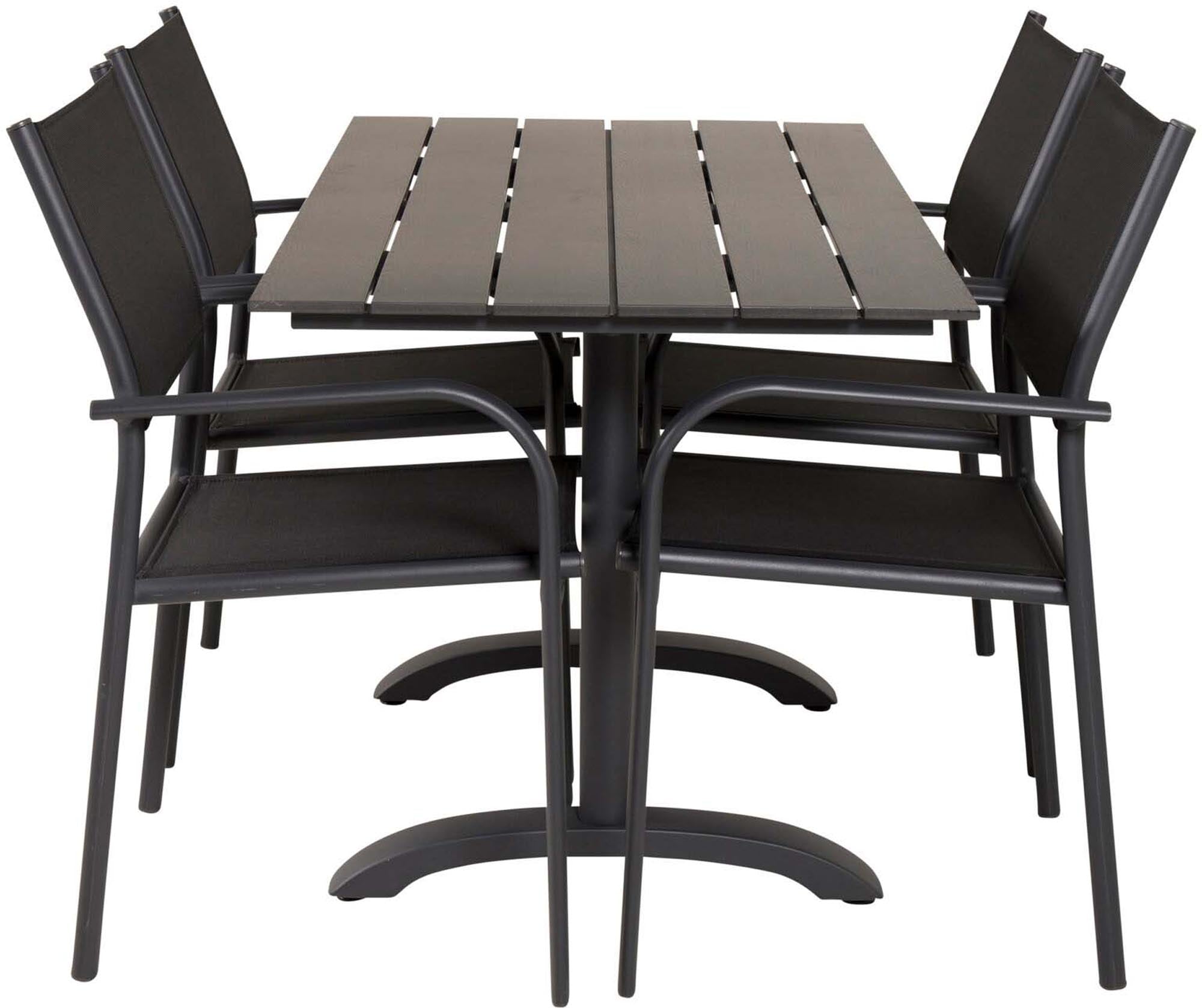 Denver Outdoor-Tischset + Santorini 120cm/4St. in Schwarz präsentiert im Onlineshop von KAQTU Design AG. Gartentischset ist von Venture Home