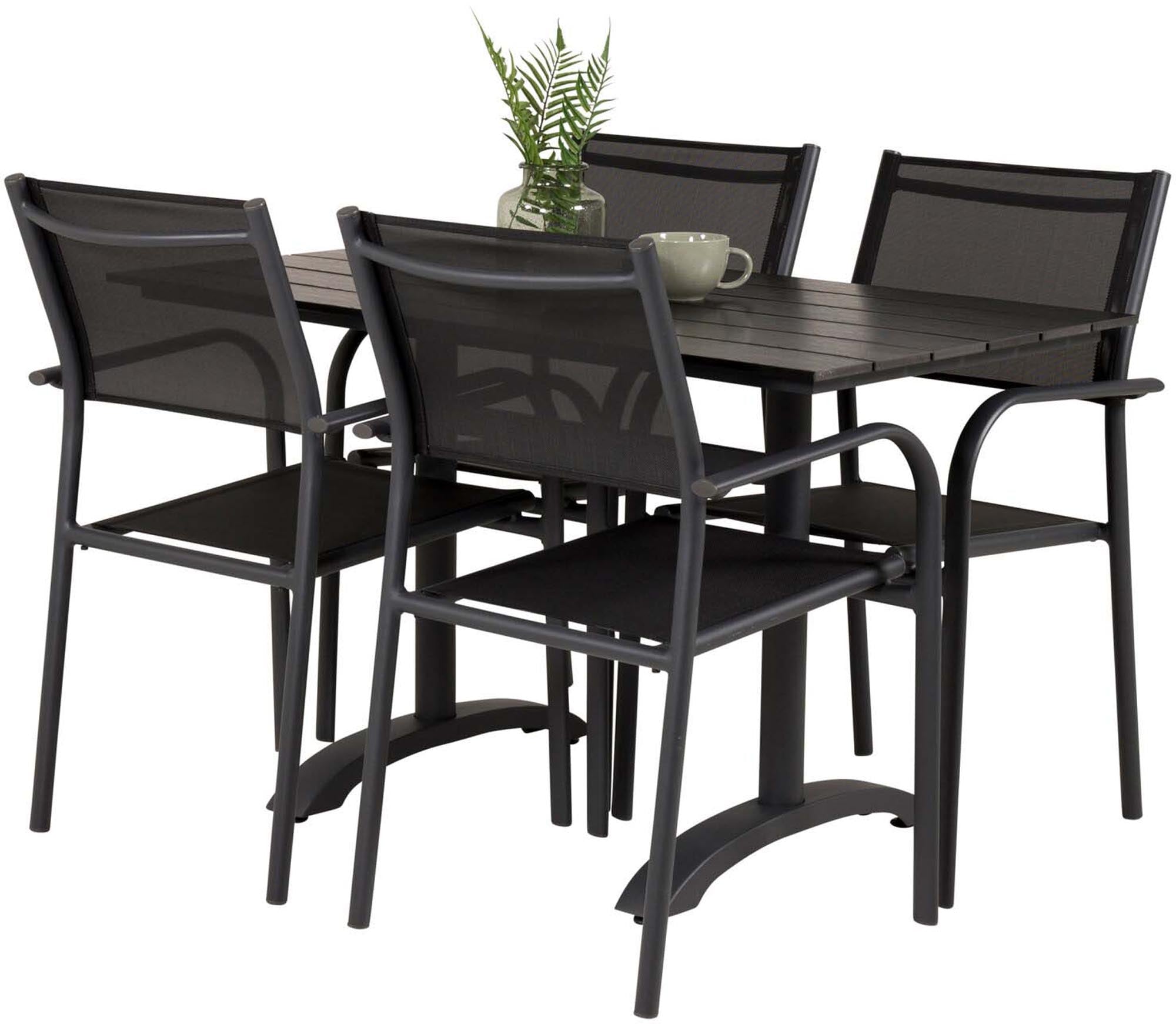 Denver Outdoor-Tischset + Santorini 120cm/4St. in Schwarz präsentiert im Onlineshop von KAQTU Design AG. Gartentischset ist von Venture Home