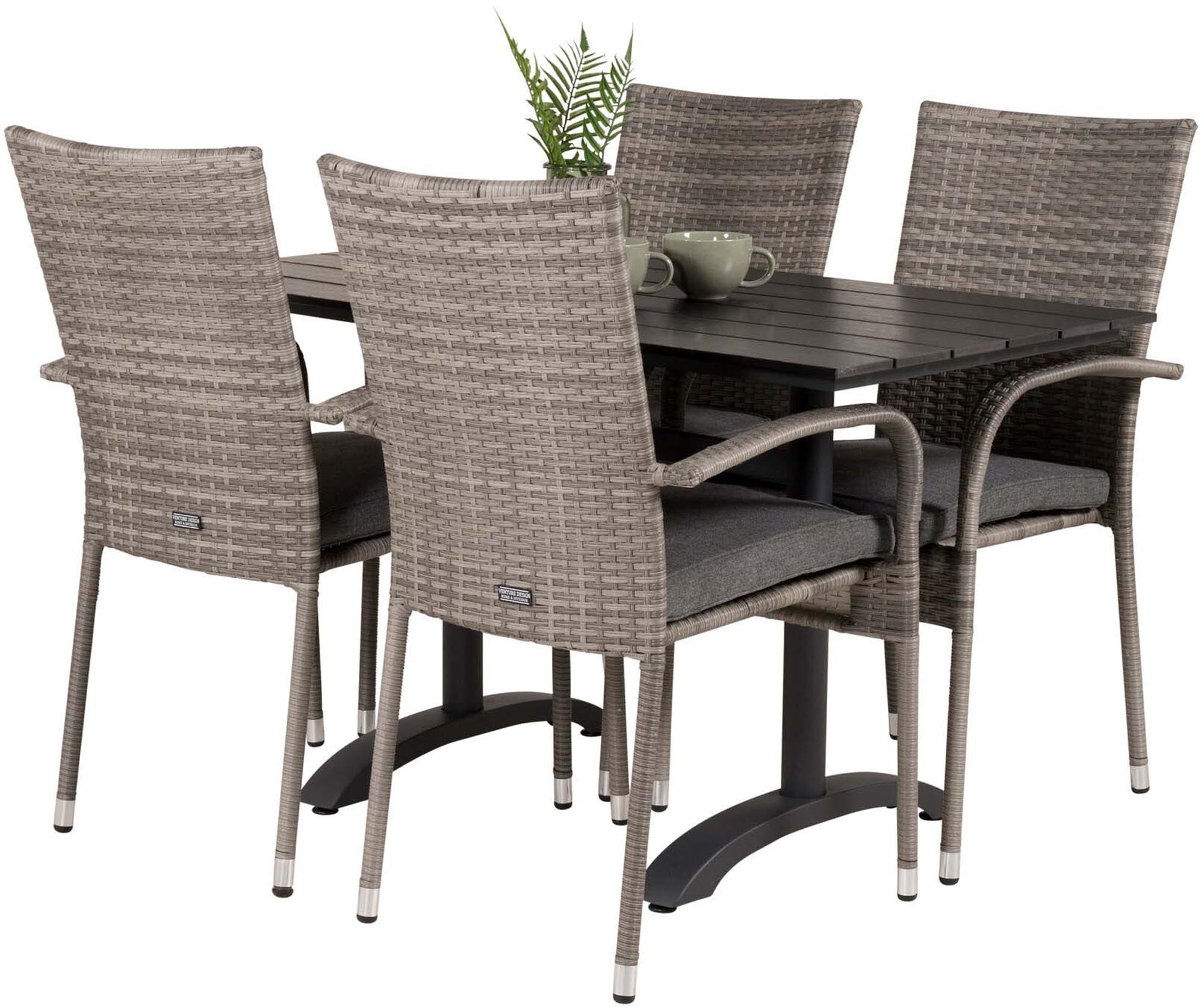 Denver Outdoor-Tischset + Anna 120cm/4St. in Grau präsentiert im Onlineshop von KAQTU Design AG. Gartentischset ist von Venture Home