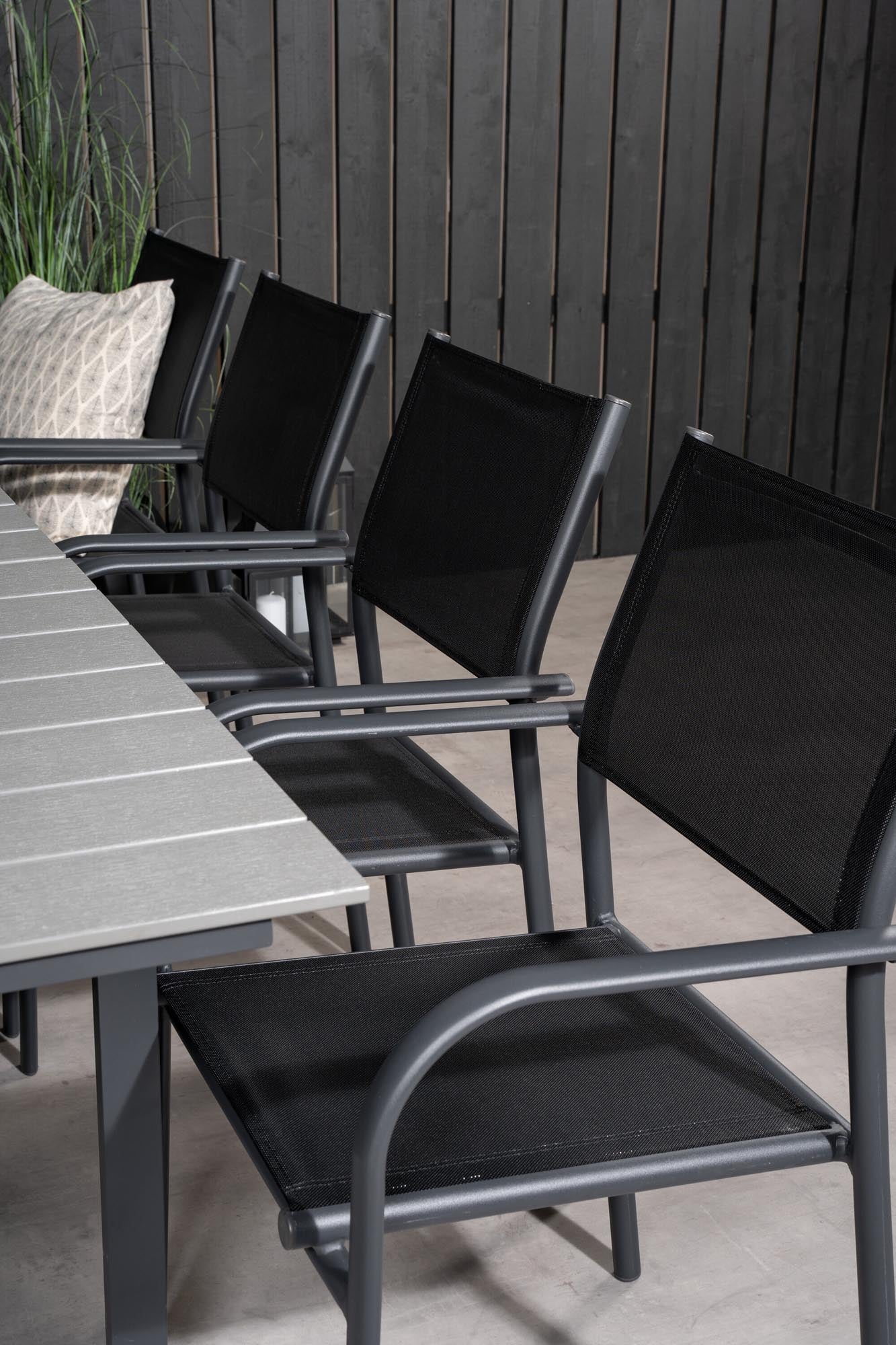 Levels Outdoor-Tischset ausziehbar + Santorini 160cm/8St. in Schwarz präsentiert im Onlineshop von KAQTU Design AG. Gartentischset ist von Venture Home