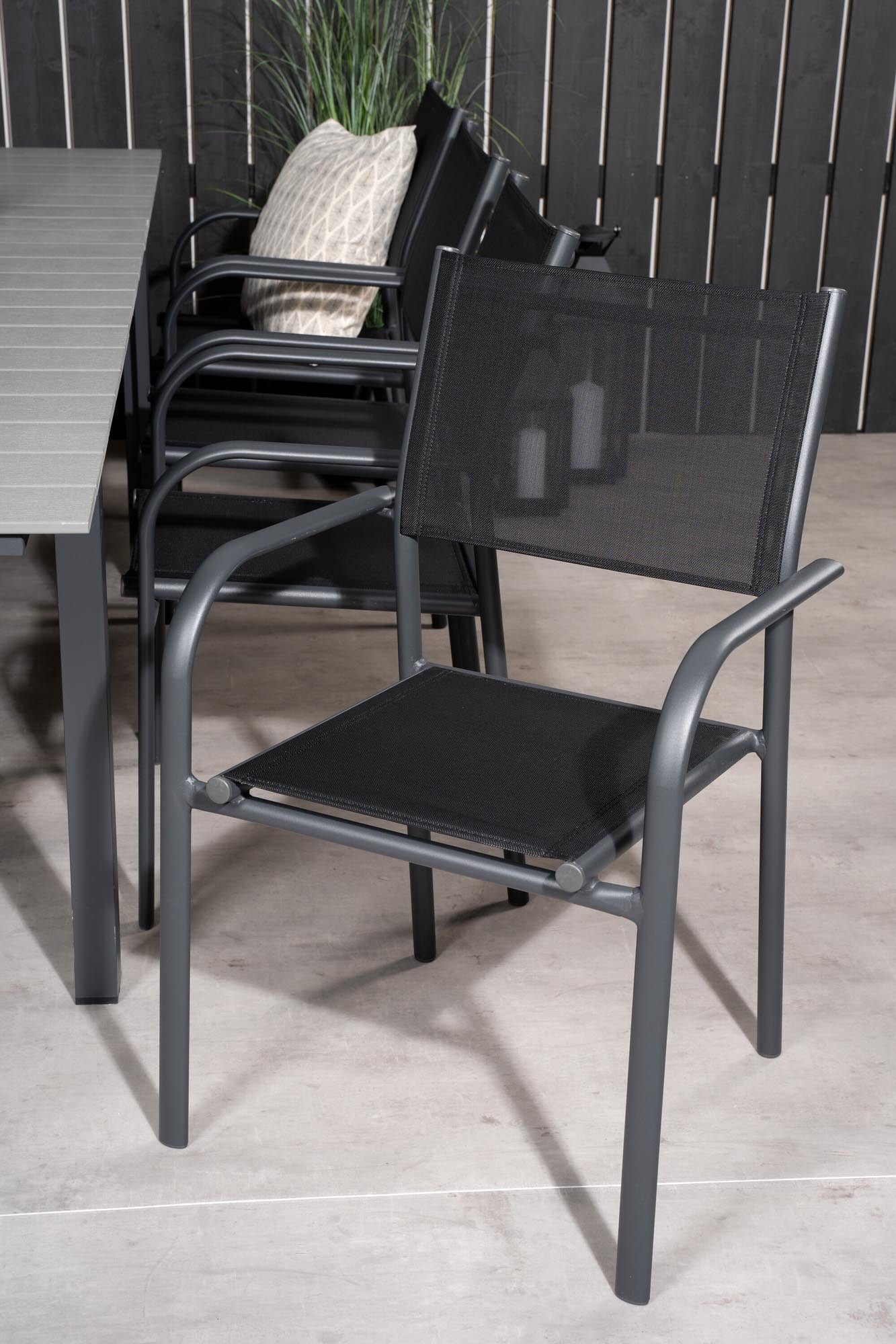 Levels Outdoor-Tischset ausziehbar + Santorini 160cm/8St. in Schwarz präsentiert im Onlineshop von KAQTU Design AG. Gartentischset ist von Venture Home