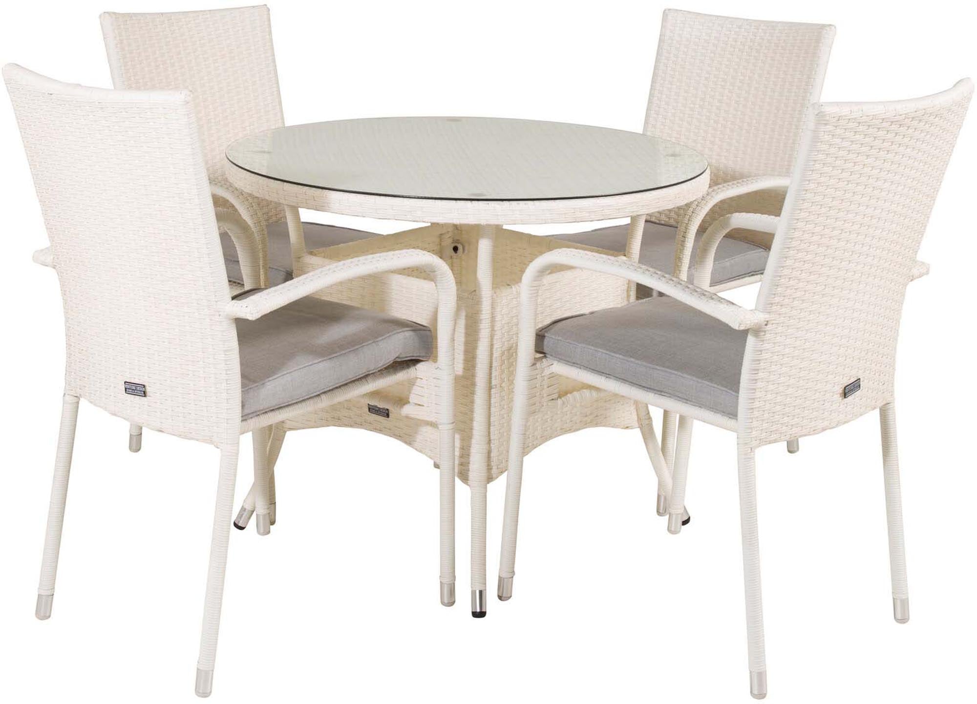Volta Outdoor-Tischset + Anna ⌀90cm/4St. in Grau weiss präsentiert im Onlineshop von KAQTU Design AG. Gartentischset ist von Venture Home