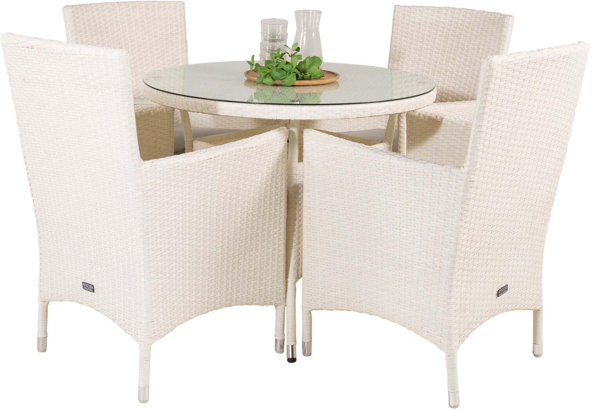 Volta Outdoor-Tischset + Malin ⌀90cm/4St. in Grau weiss präsentiert im Onlineshop von KAQTU Design AG. Gartentischset ist von Venture Home